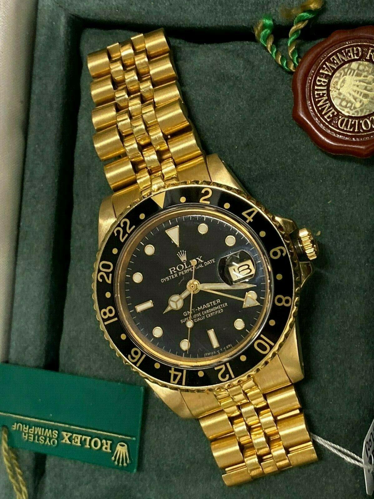 Rolex GMT Master 18k YG Black Dial Rare Vintage circa 1981 Model For Sale 1