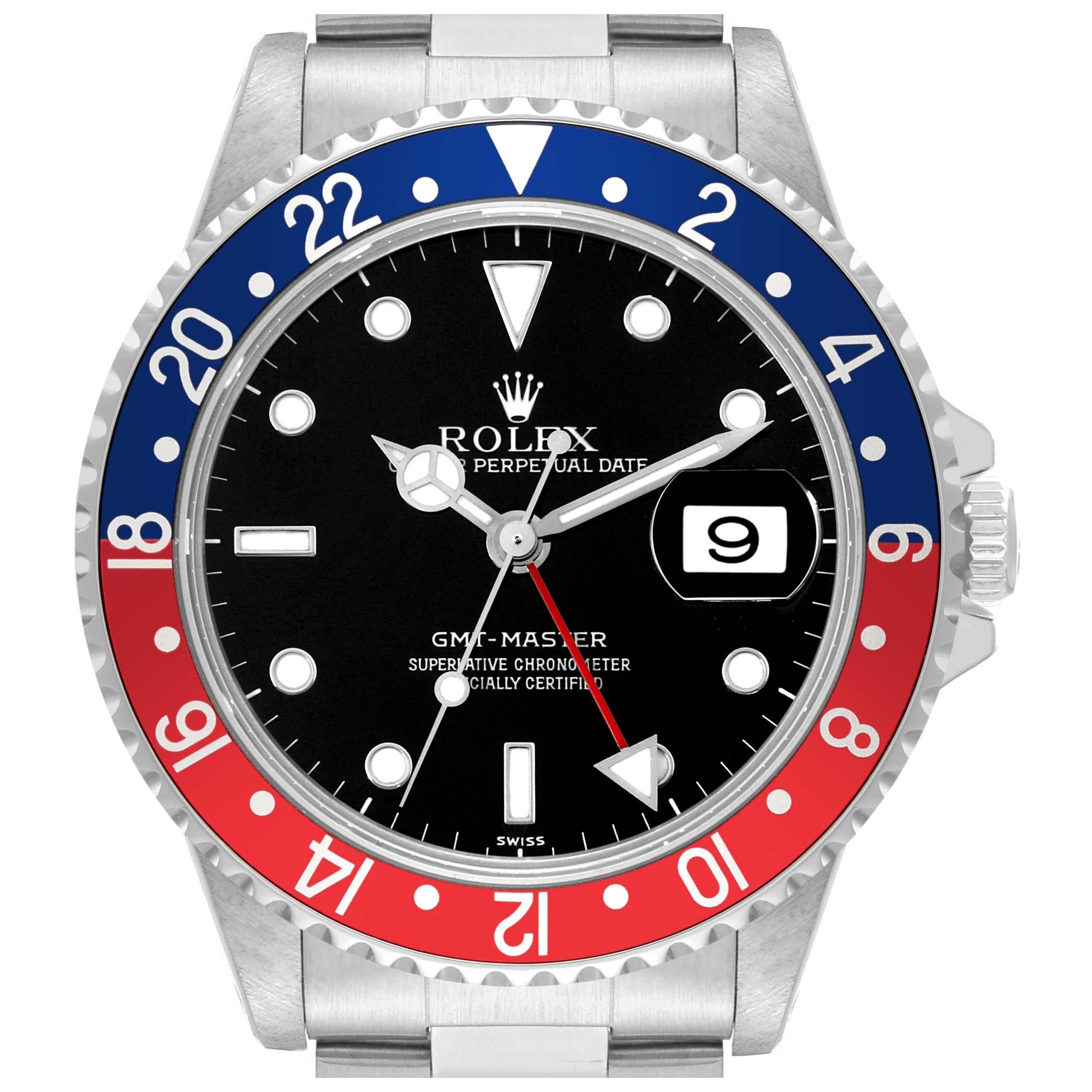 Rolex GMT Master 40mm Blue Red Pepsi Bezel Steel Mens Watch 16700
