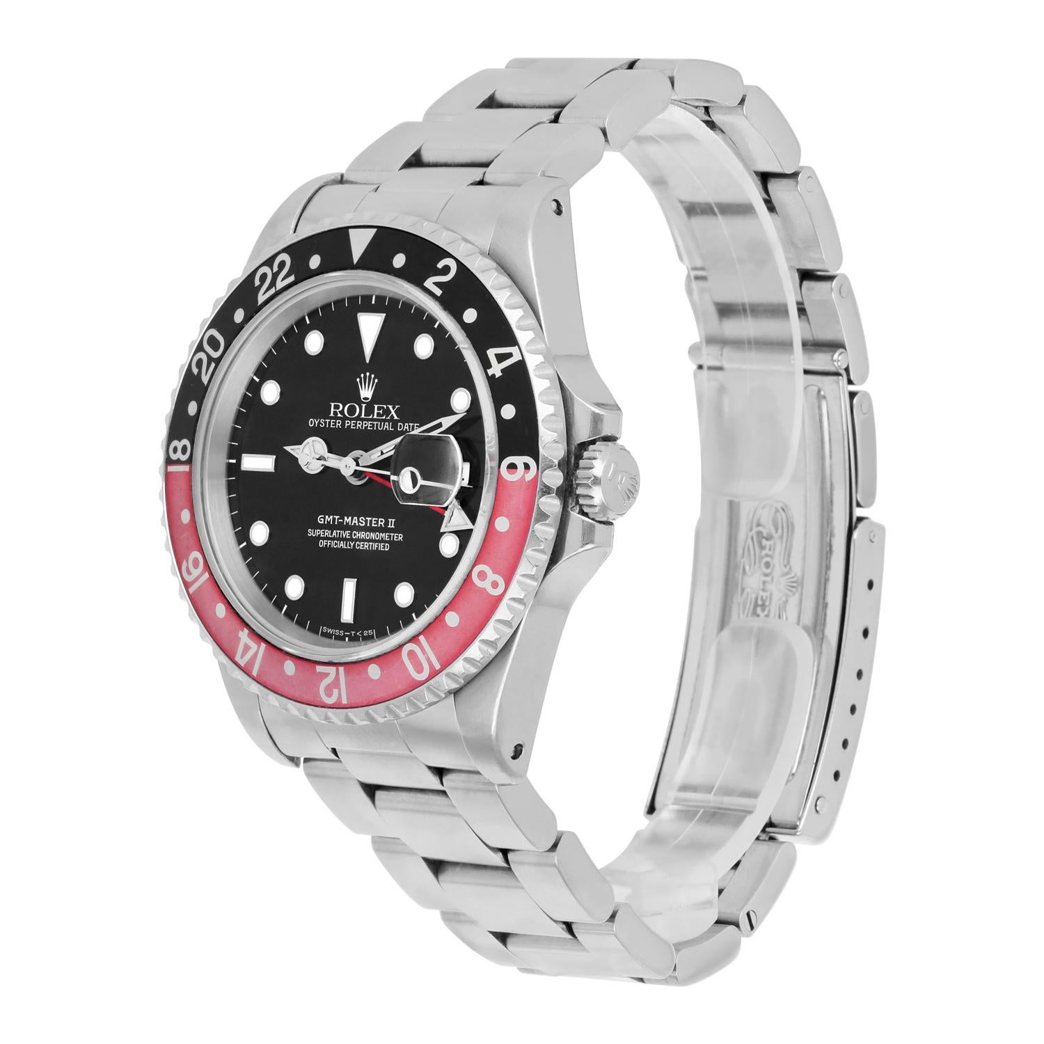 Rolex GMT-Master 40mm COKE Black Stainless Steel Watch Black/Red 16710 Year 1995 Excellent état à New York, NY