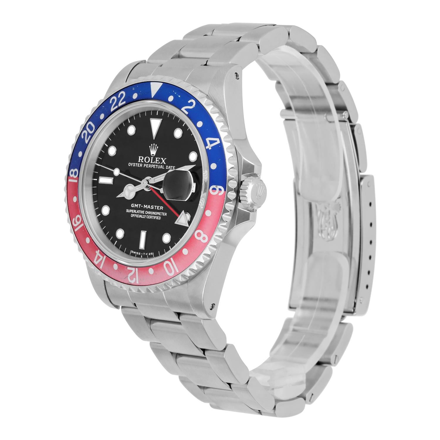 Moderne Rolex GMT-Master 40mm PEPSI Black Stainless Steel Watch Blue/Red 16700 Year 1995 en vente