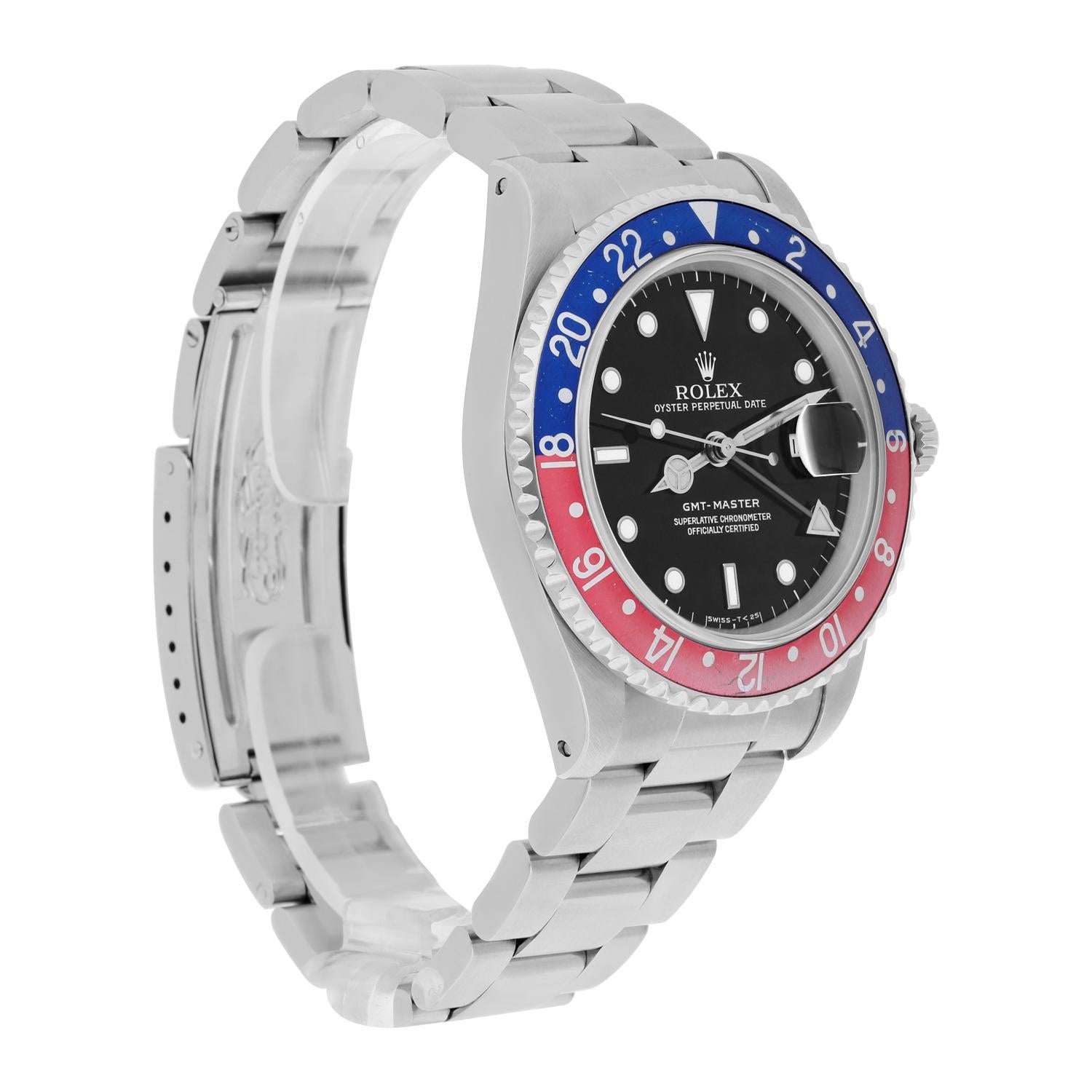 Rolex GMT-Master 40mm PEPSI Black Stainless Steel Watch Blue/Red 16700 Year 1995 Pour hommes en vente