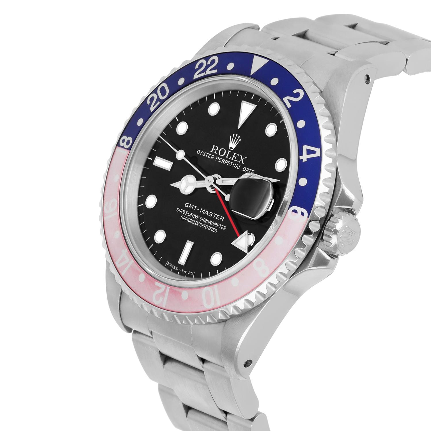 Moderne Rolex GMT-Master 40mm PEPSI Black Stainless Steel Watch Blue/Red 16700 Year 1996 en vente