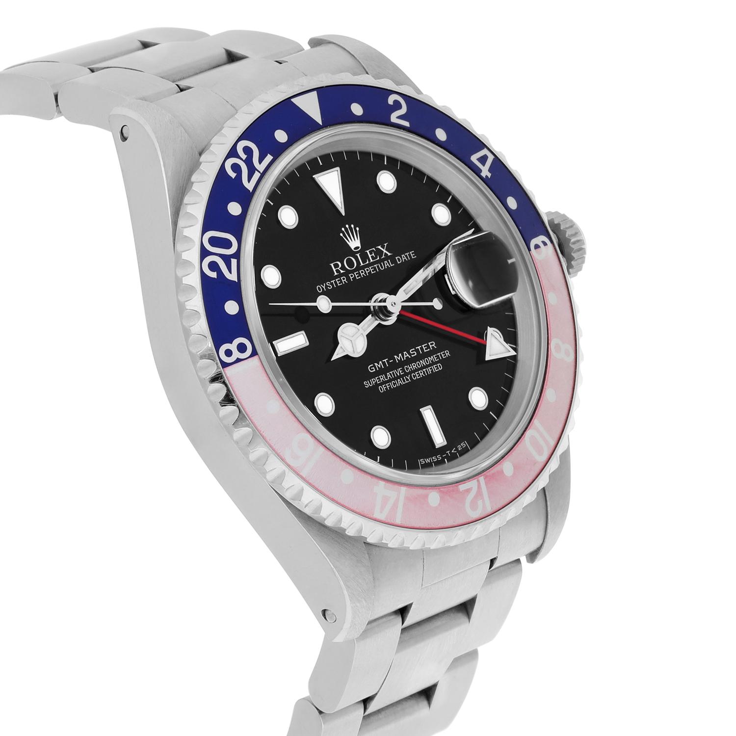Rolex GMT-Master 40mm PEPSI Black Stainless Steel Watch Blue/Red 16700 Year 1996 Pour hommes en vente