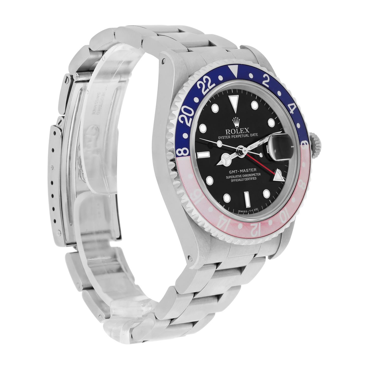 Rolex GMT-Master 40mm PEPSI Black Stainless Steel Watch Blue/Red 16700 Year 1996 en vente 1