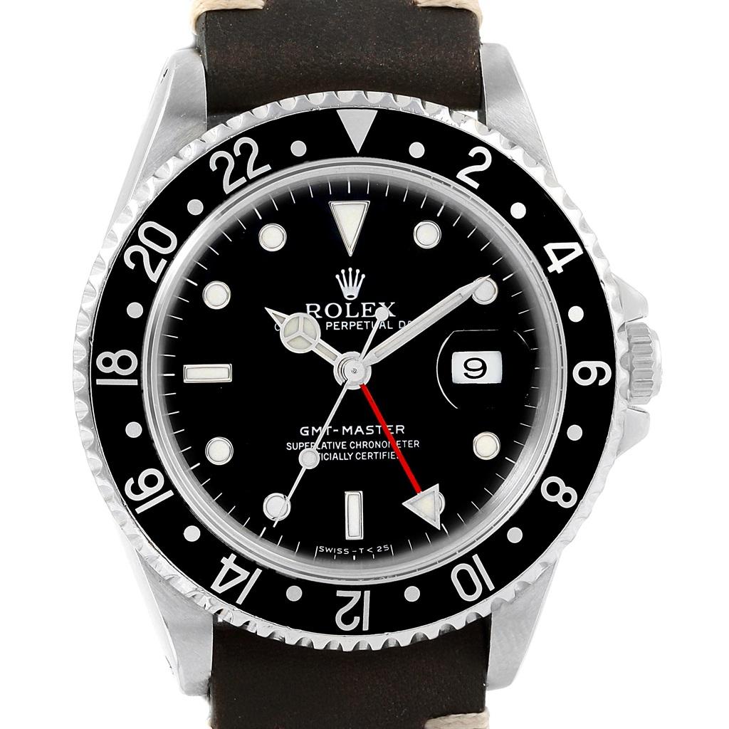 Rolex GMT Master Black Bezel Leather Strap Steel Men’s Watch 16700 For Sale at 1stDibs rolex