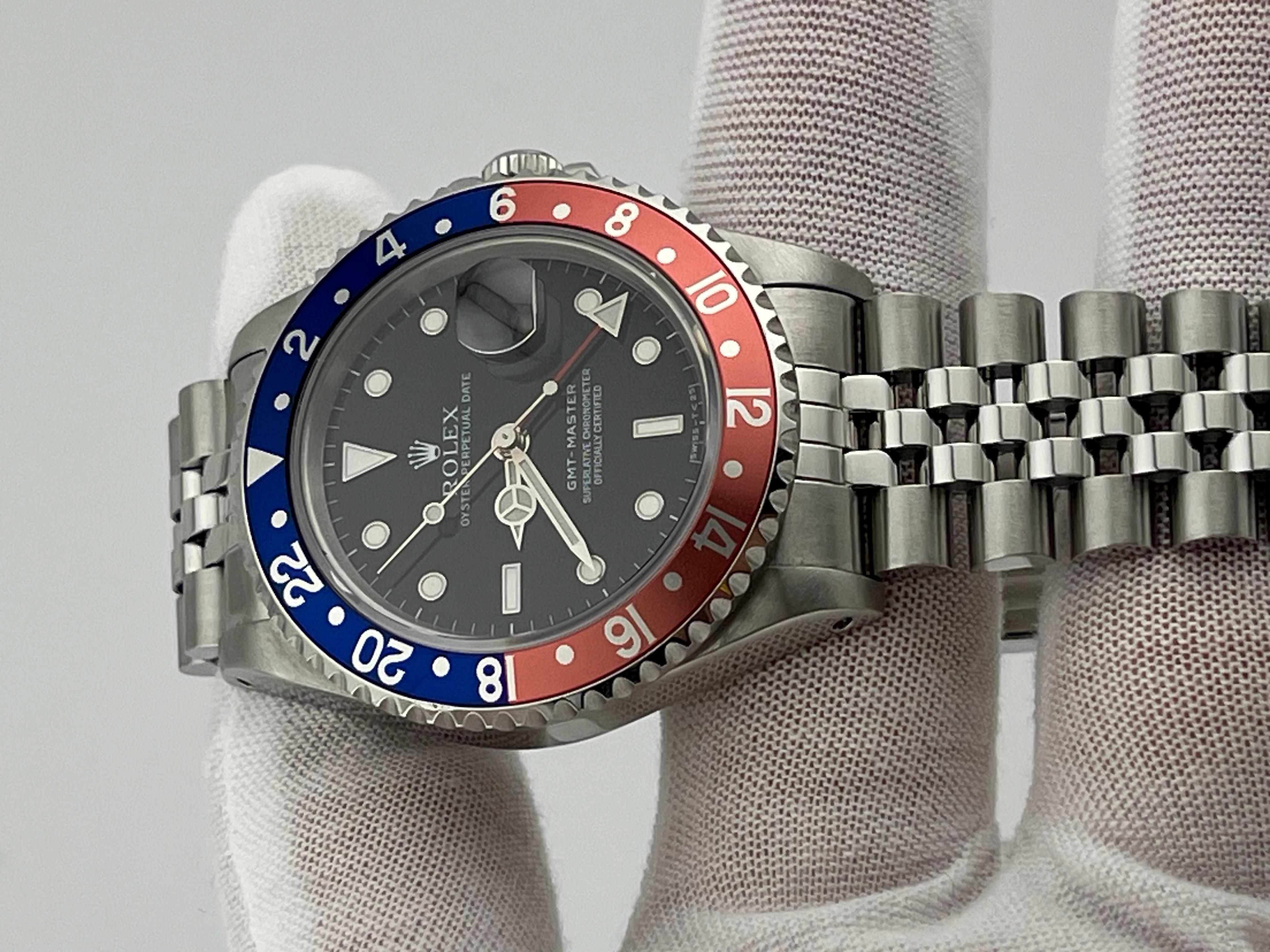 Femenino o masculino Rolex GMT Master Esfera Negra Pepsi Rojo Azul 16700 Acero Jubilee Band Caja Folleto