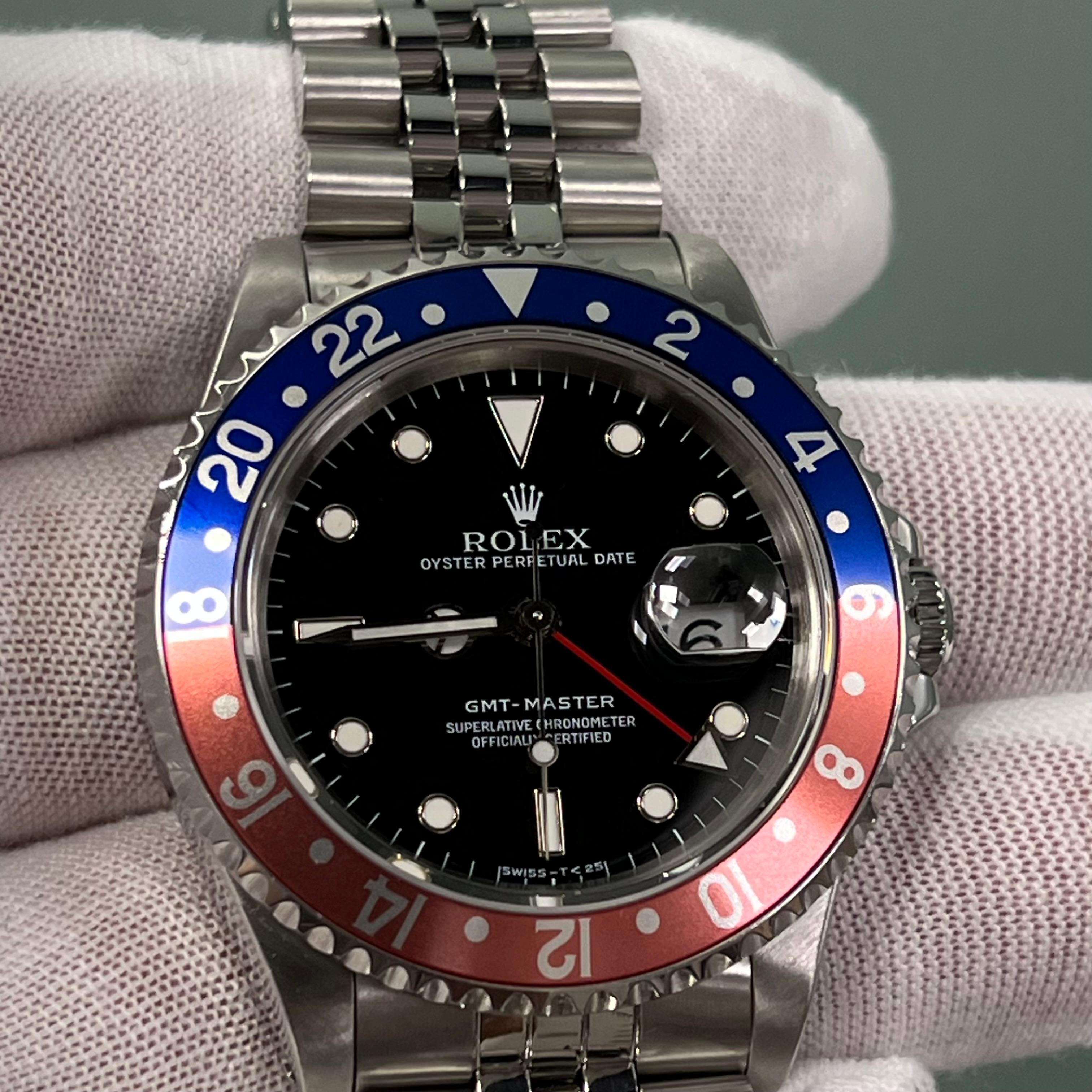 Rolex GMT Master Esfera Negra Pepsi Rojo Azul 16700 Acero Jubilee Band Caja Folleto 3