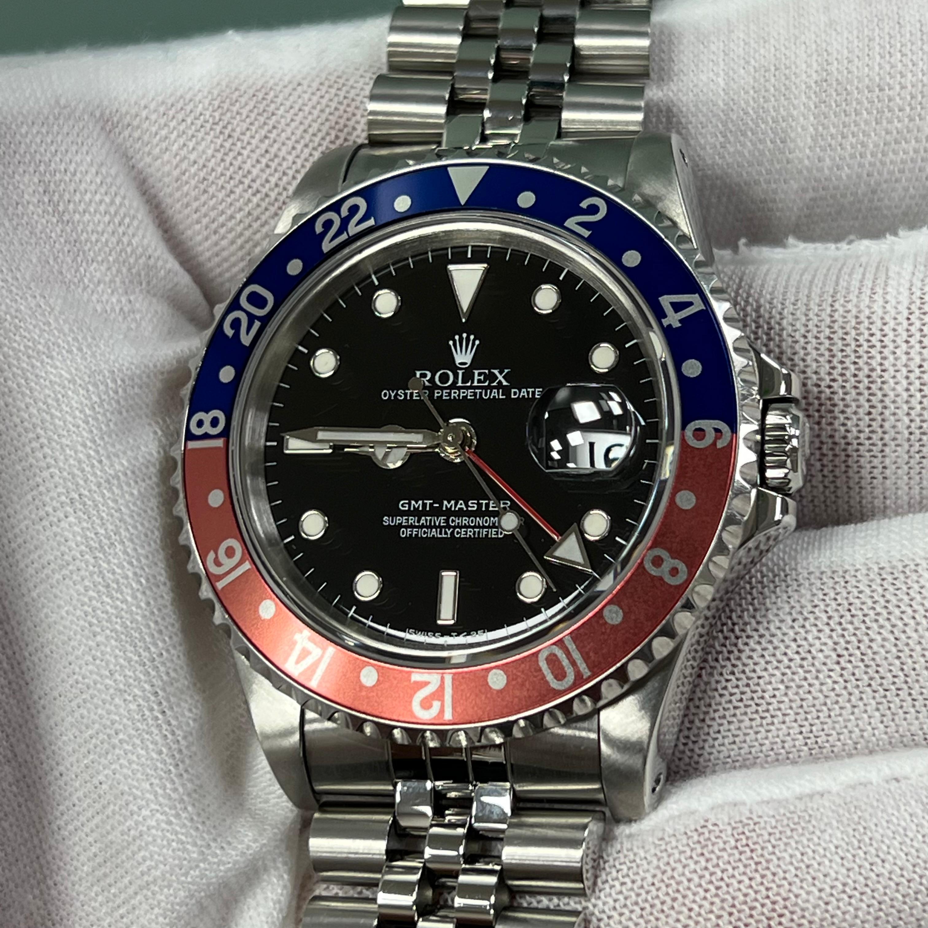 Rolex GMT Master Esfera Negra Pepsi Rojo Azul 16700 Acero Jubilee Band Caja Folleto 4