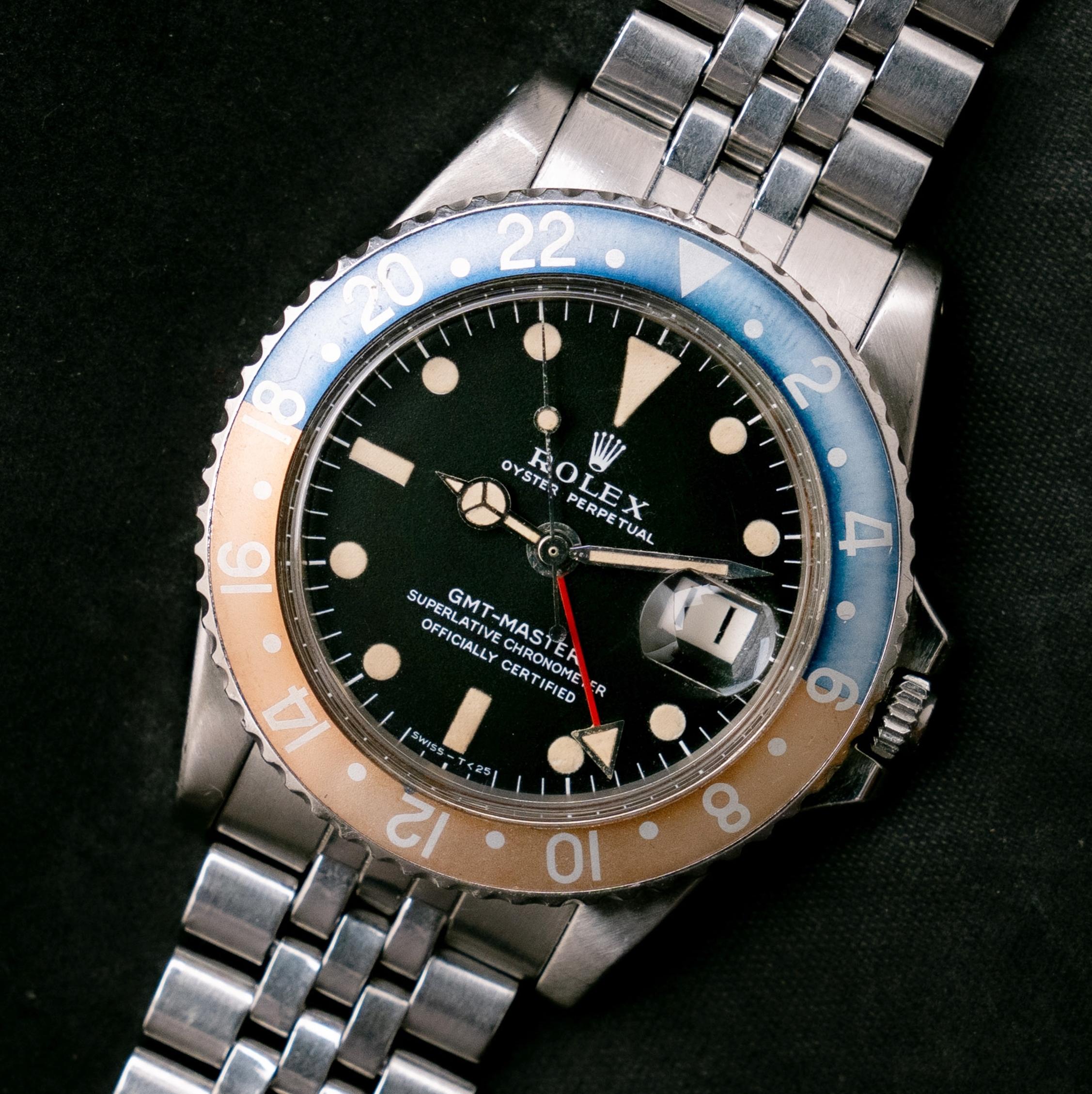 Brand: Vintage Rolex
Model: 1675
Year: 1968
Serial number: 20xxxxx
Reference: OT1470

Case: Show sign of wear with slight polish from previous; inner case back stamped 1675 IV.68

Dial: Excellent Aged Condition Tritium Dial where the lumes has