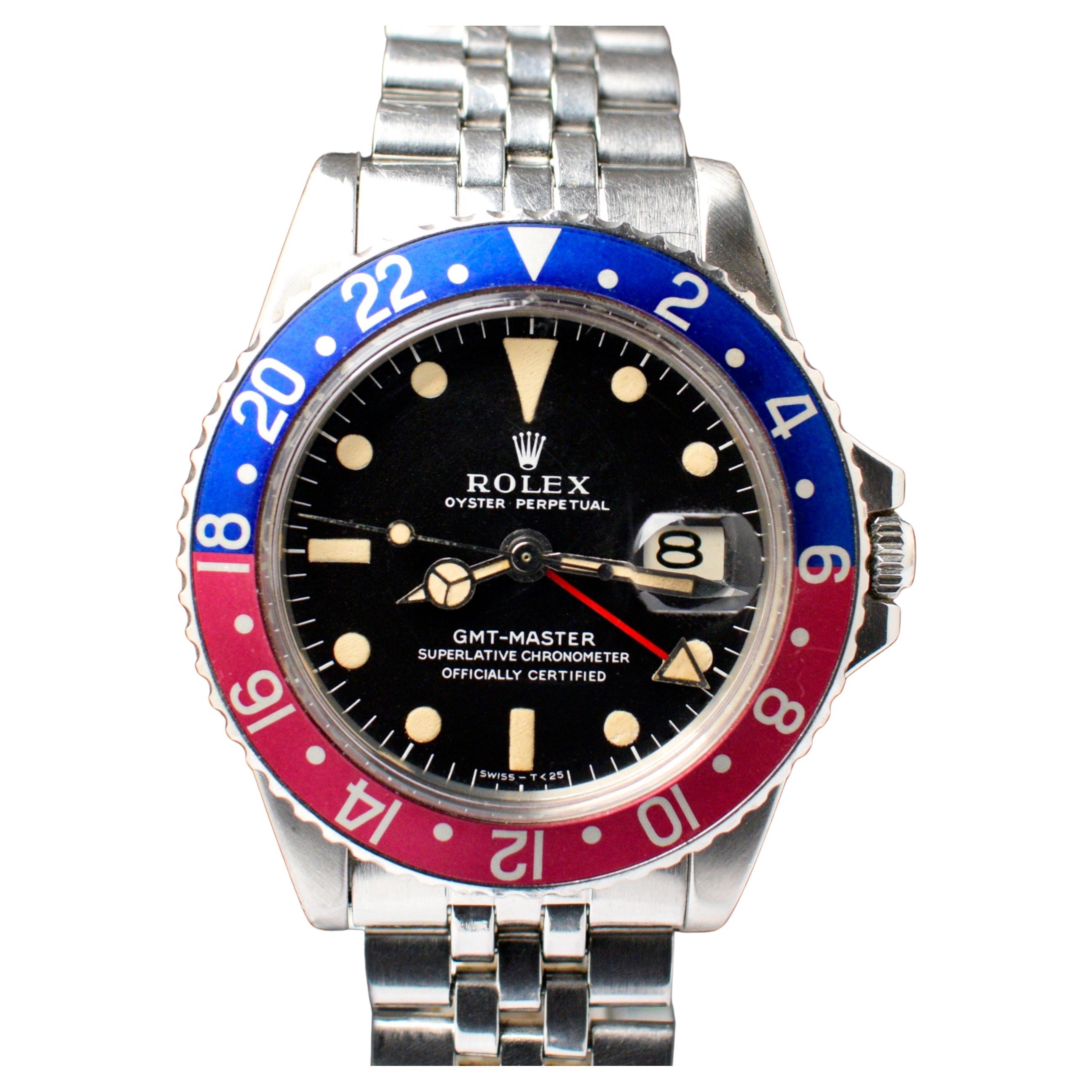 Rolex GMT-Master Blue Red Pepsi Matte Dial 1675 Steel Automatic Watch, 1968