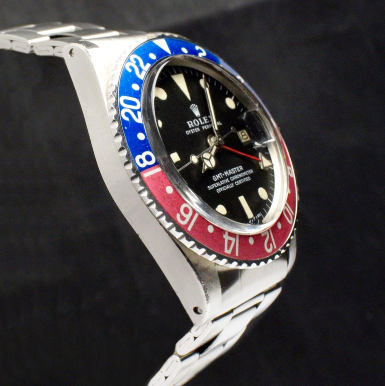 Rolex GMT-Master Blue Red Pepsi Matte Dial 1675 Steel Automatic Watch, 1972 For Sale 1
