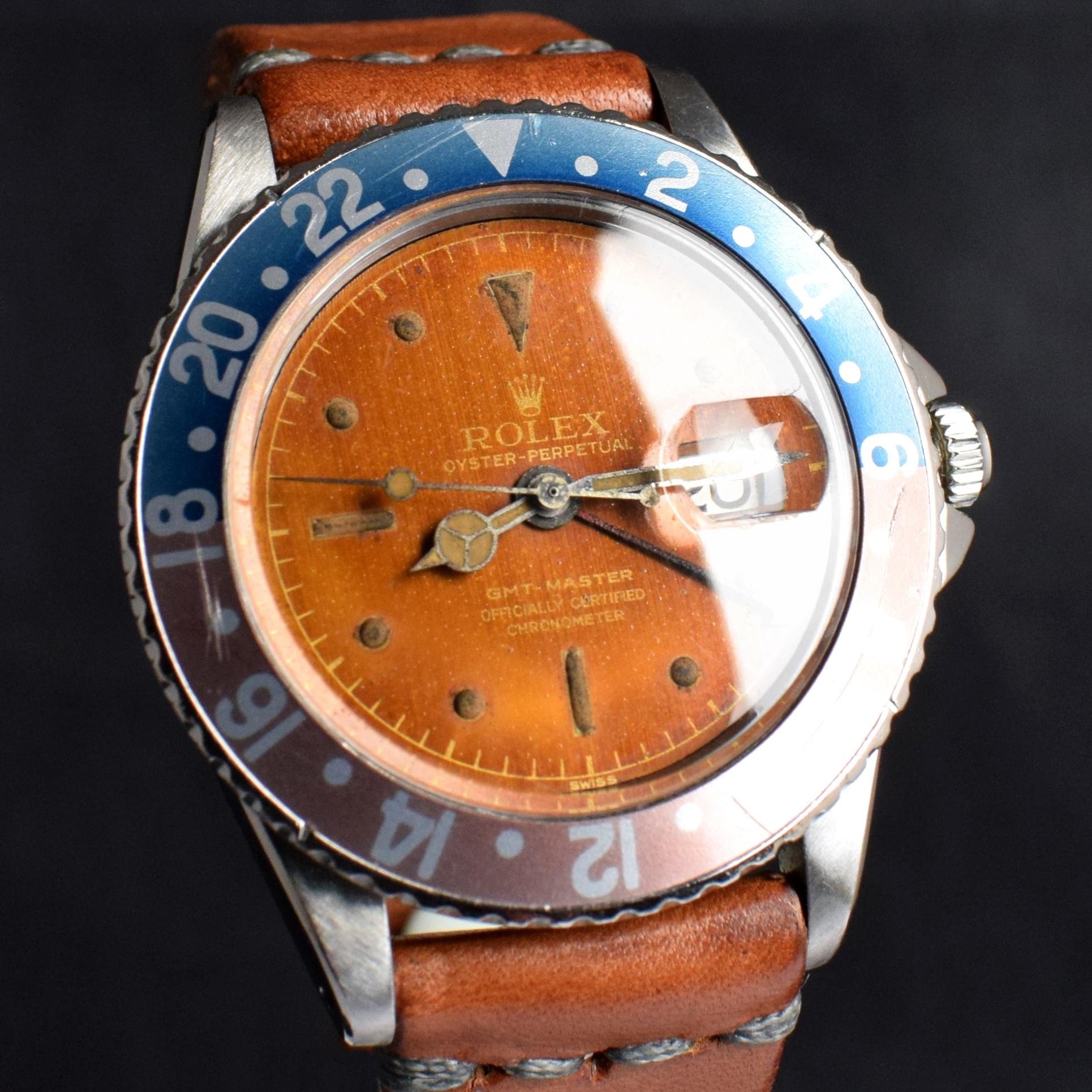 Rolex Montre GMT-Master Glossy Tropical Doré à cadran en acier 1675 avec cadran, 1960 en vente 1