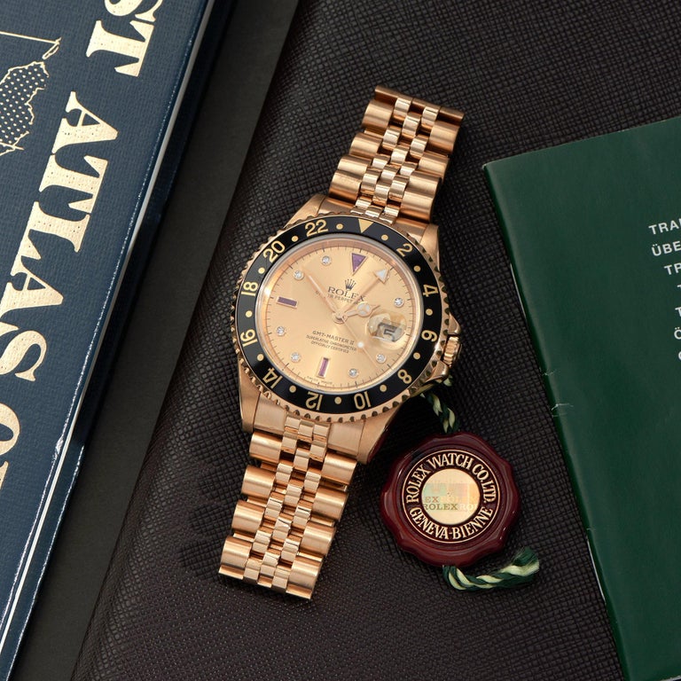 Rolex GMT-Master II 16718 Men Yellow Gold Serti Dial Watch at