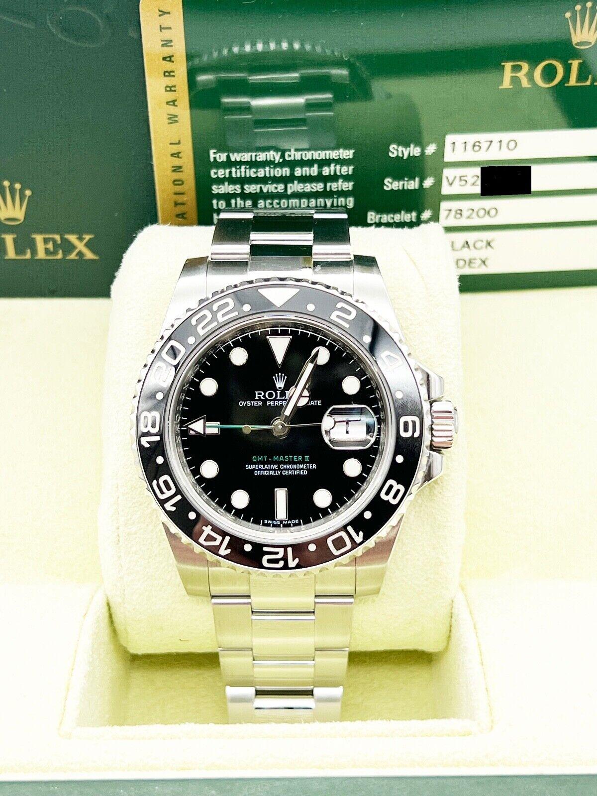 Rolex GMT Master II 116710 Black Ceramic Stainless Steel Box Paper For Sale 2