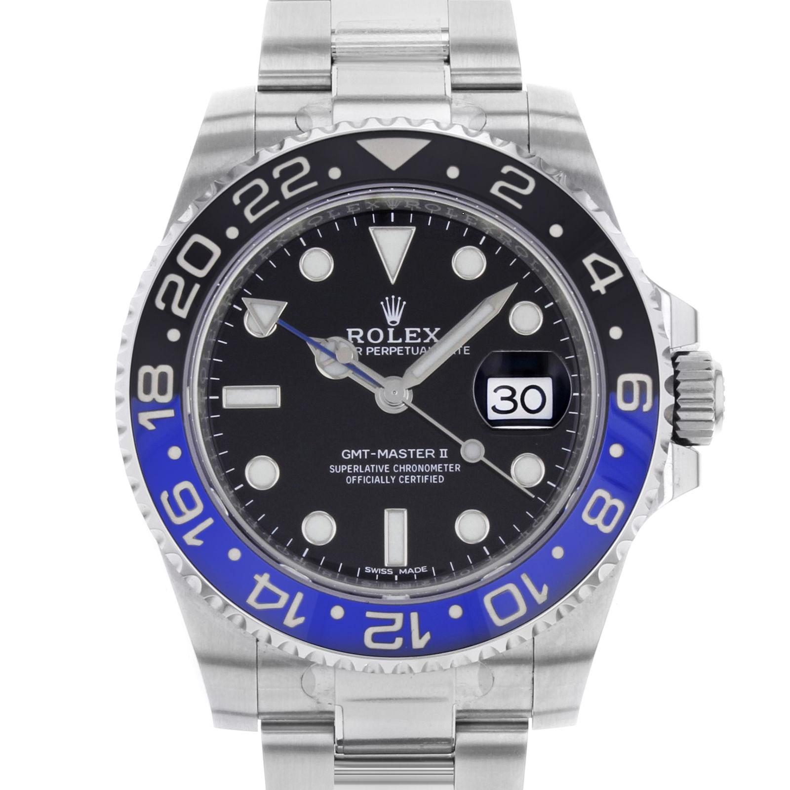 (15662)
This pre-owned Rolex GMT-Master II 116710BL is a beautiful men's timepiece that is powered by an automatic movement which is cased in a stainless steel case. It has a round shape face, date dial and has hand sticks & dots style markers. It