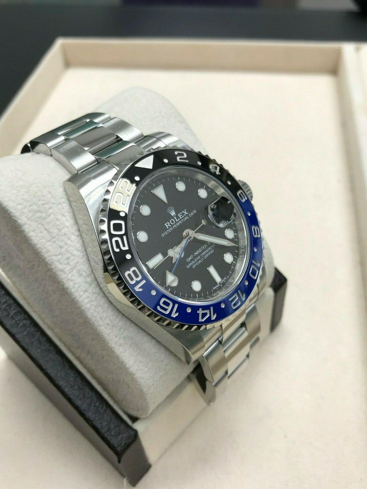 Men's Rolex GMT Master II 116710BLNR Batman Black and Blue Stainless Box Papers, 2018