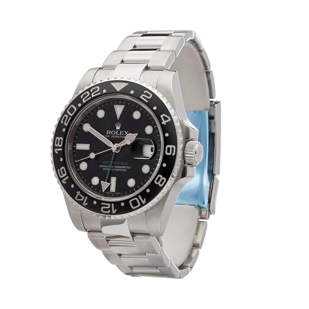 Ref: W4851
Manufacturer: Rolex
Model: GMT-Master II
Model Ref: 116710LN
Age: 6th March 2008
Gender: Mens
Complete With: Box, Manuals & Guarantee
Dial: Black
Glass: Sapphire Crystal
Movement: Automatic
Water Resistance: To Manufacturers