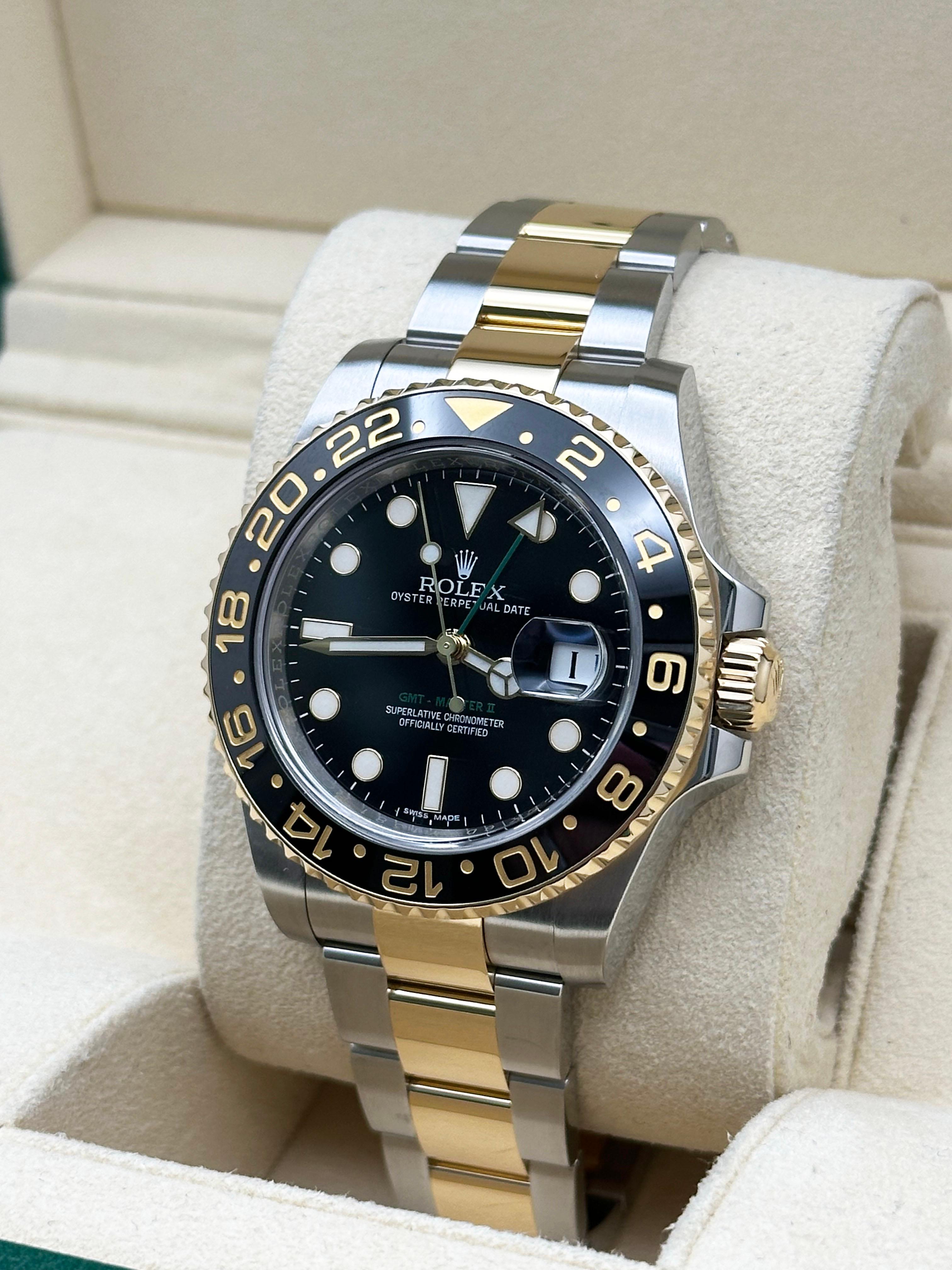 Rolex GMT Master II 116713 en céramique noire et or jaune 18 carats, boîte en acier inoxydable 40 mm Pour hommes en vente