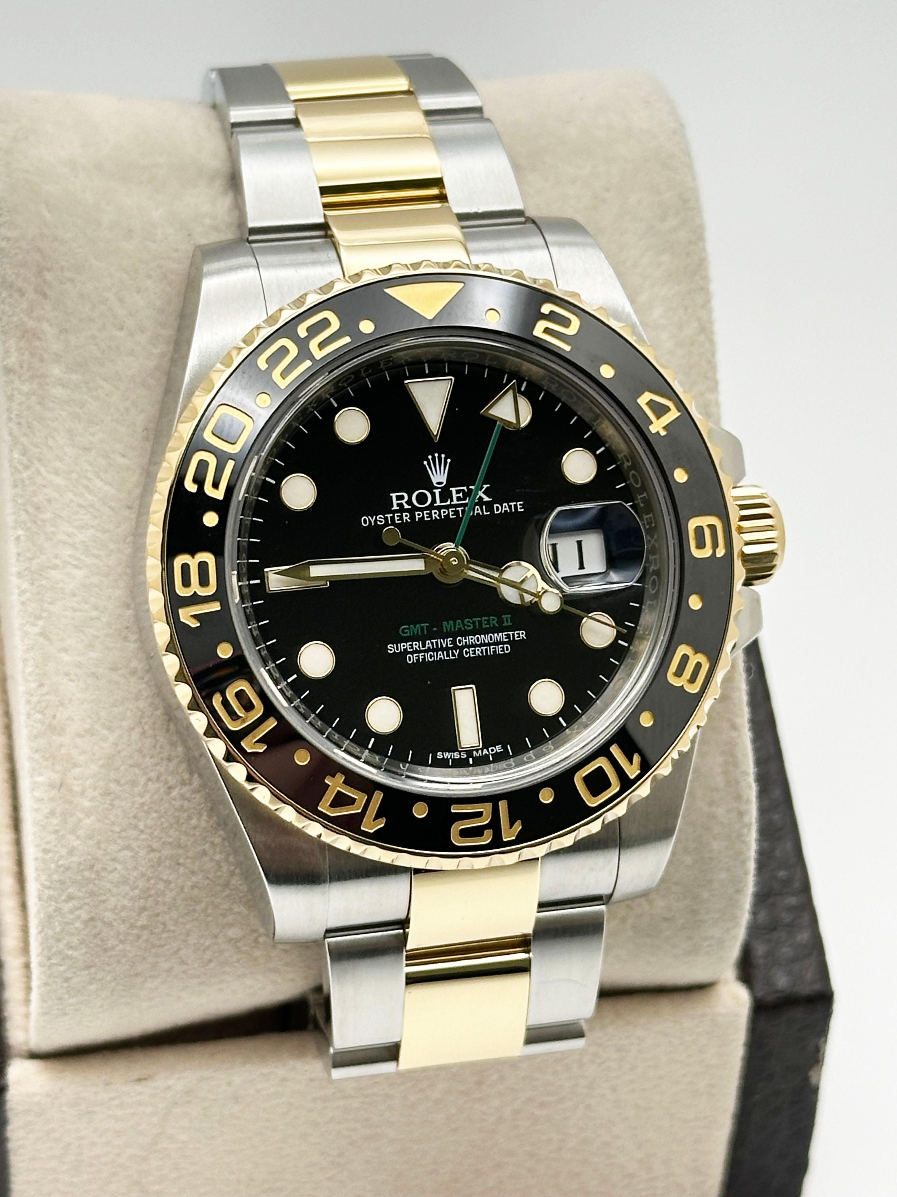 Rolex GMT Master II 116713 en céramique noire et or jaune 18 carats, boîte en acier inoxydable 40 mm en vente 4