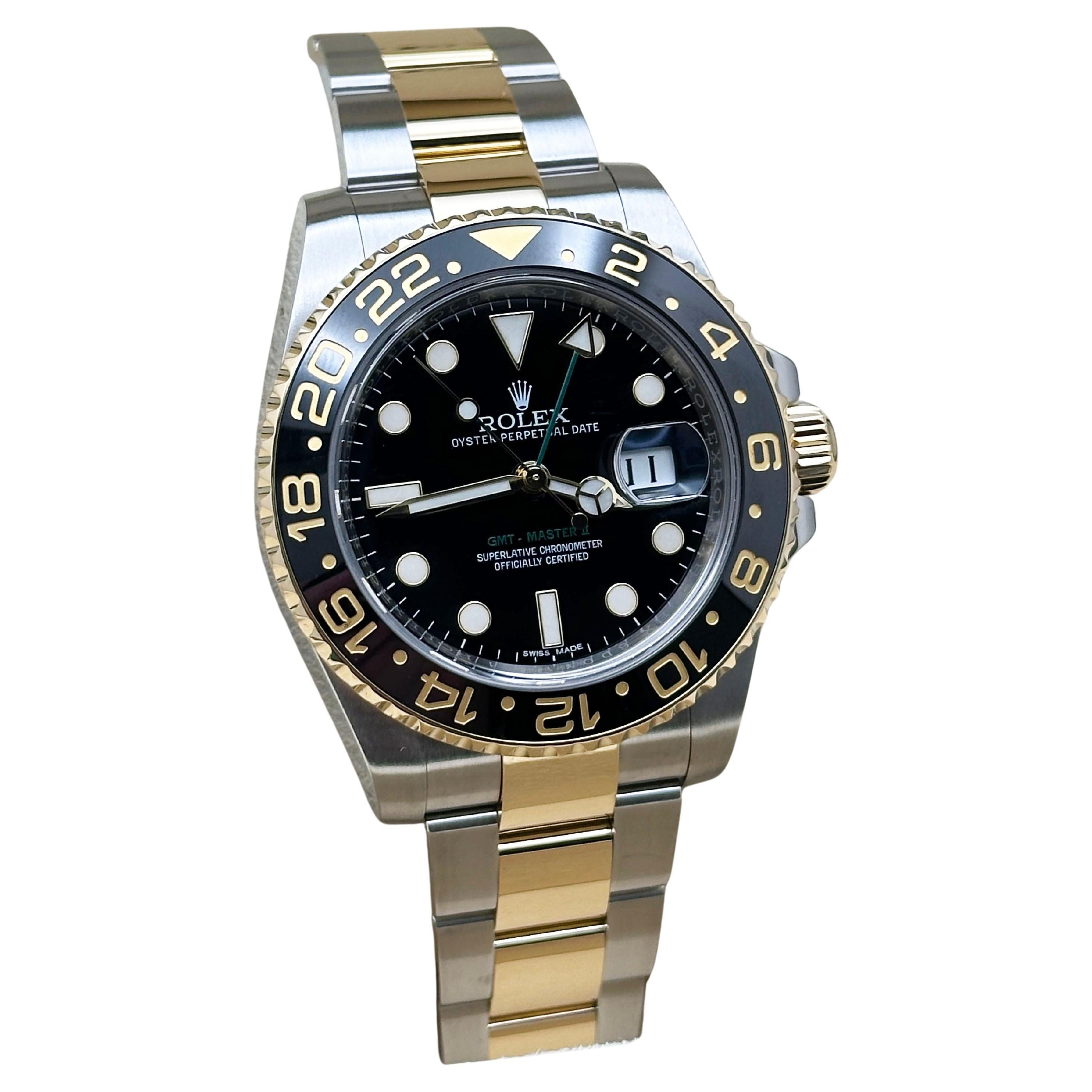 Rolex GMT Master II 116713 Cerámica Negra 18K Oro Amarillo Caja Inoxidable 40mm