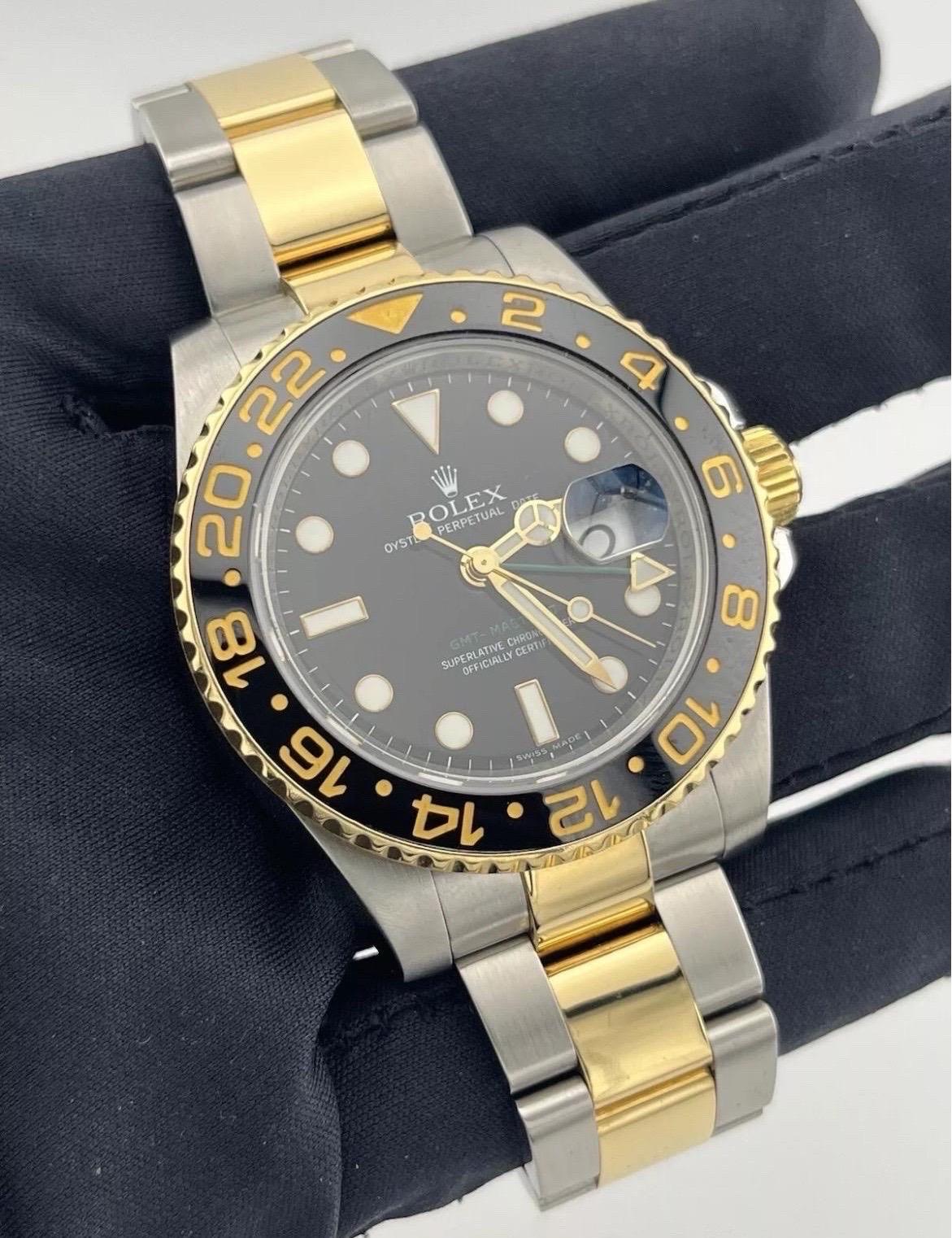 Rolex GMT-Master II 116713 Black Ceramic Two-Tone 18K Yellow Gold Stainless 40mm For Sale 6