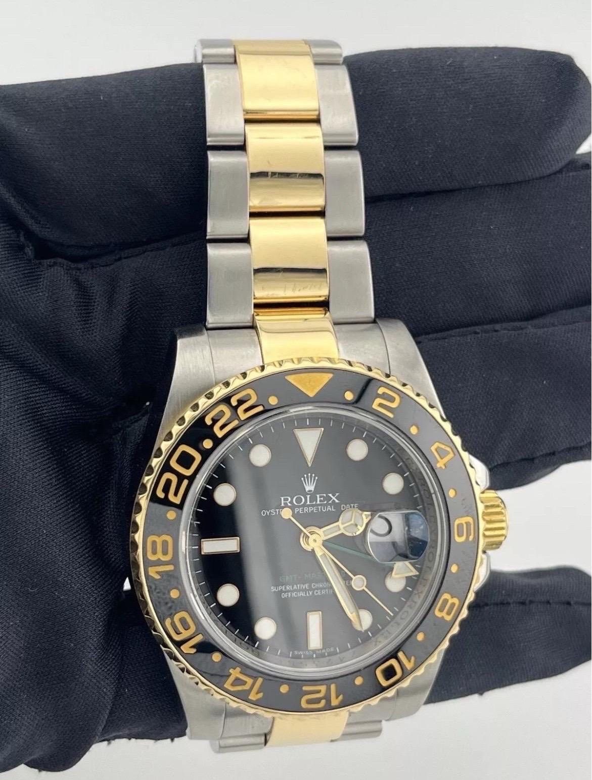 Rolex GMT-Master II 116713 Black Ceramic Two-Tone 18K Yellow Gold Stainless 40mm For Sale 7