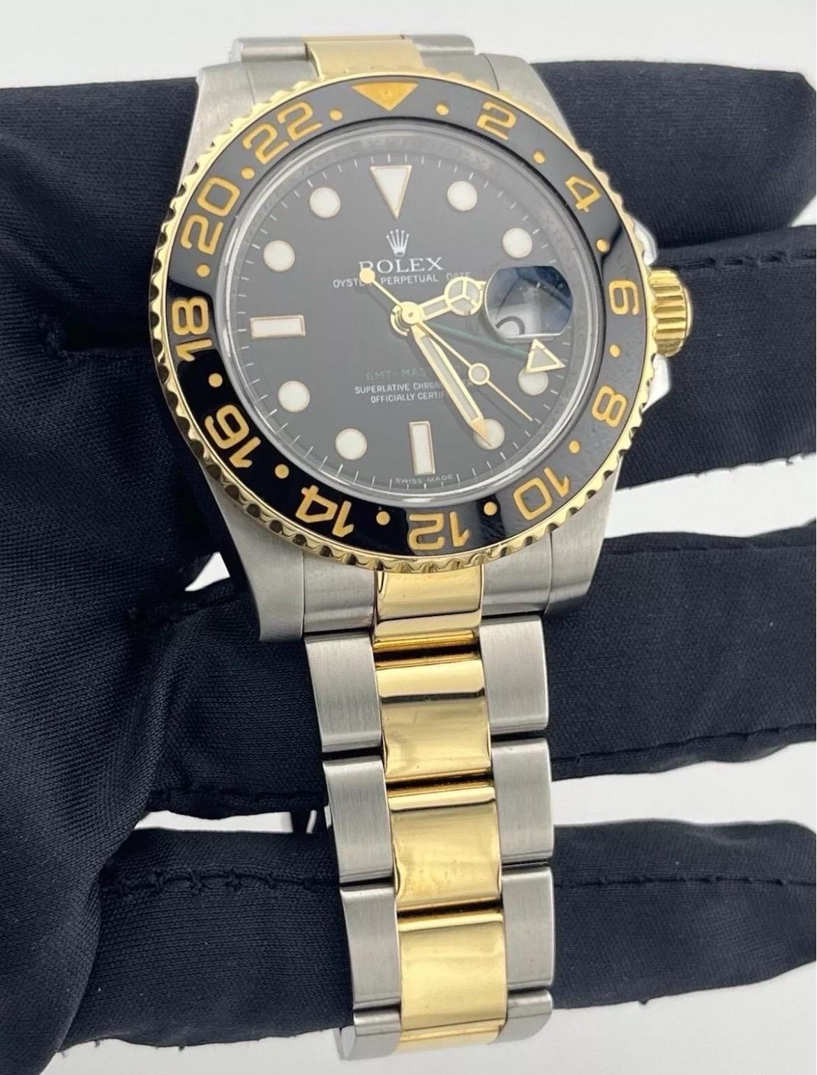 Rolex GMT-Master II 116713 Black Ceramic Two-Tone 18K Yellow Gold Stainless 40mm For Sale 8