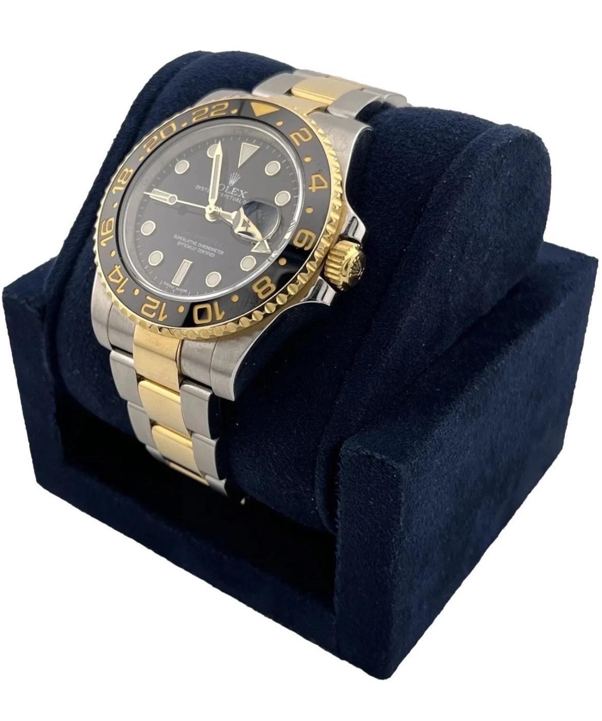 Rolex GMT-Master II 116713 Black Ceramic Two-Tone 18K Yellow Gold Stainless 40mm In Good Condition For Sale In Boca Raton, FL