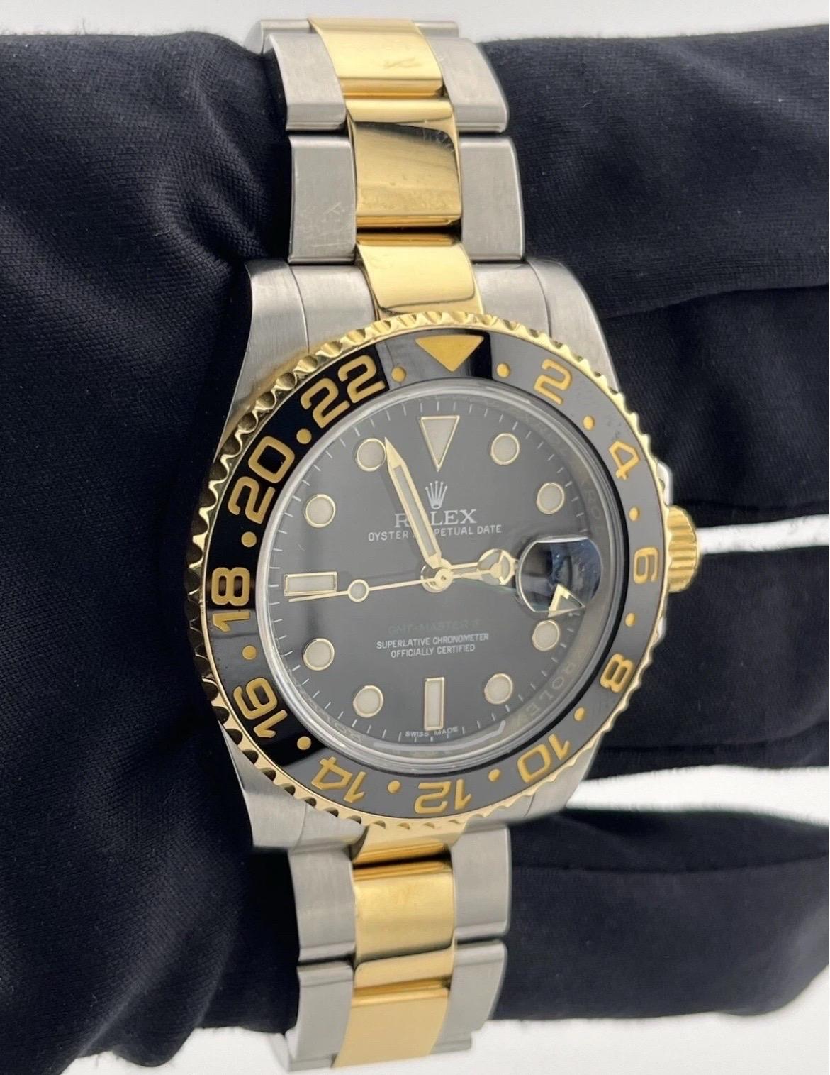Rolex GMT-Master II 116713 Black Ceramic Two-Tone 18K Yellow Gold Stainless 40mm For Sale 2