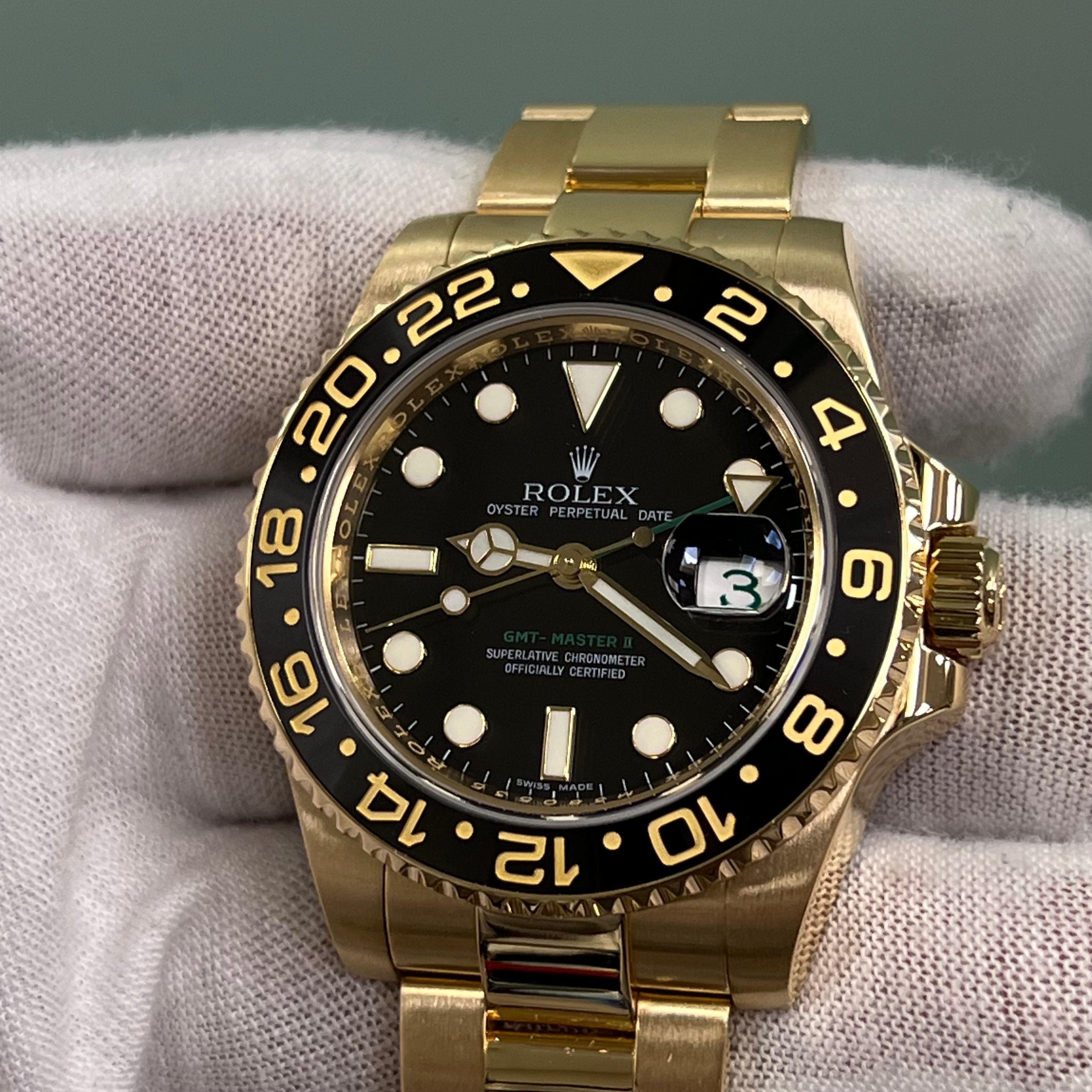Rolex GMT Master II 116718 18K Yellow Gold Black Ceramic Box 40mm For Sale 5