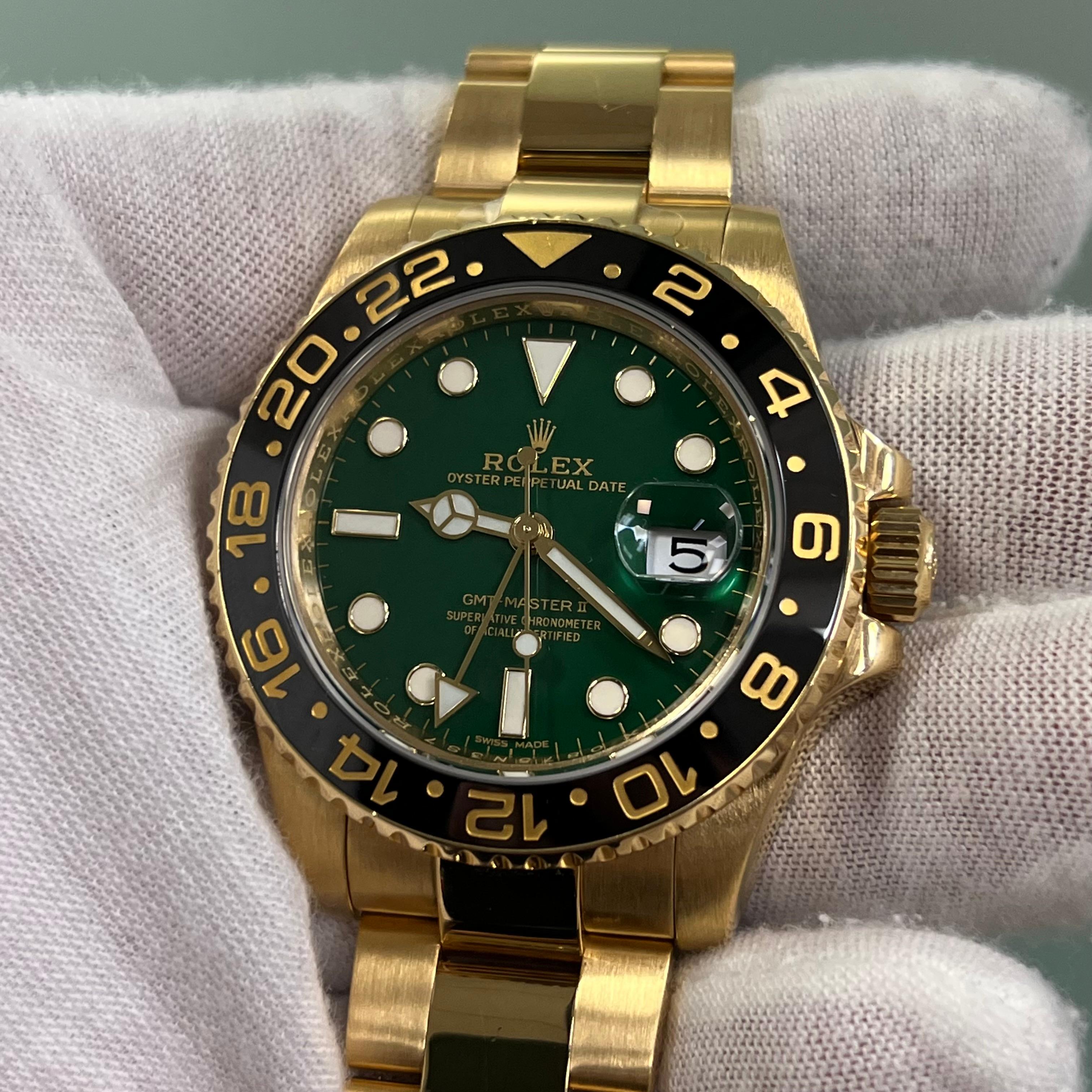 Rolex GMT Master II 116718LN Green Dial Black Bezel 18K Yellow Gold Box Paper 5