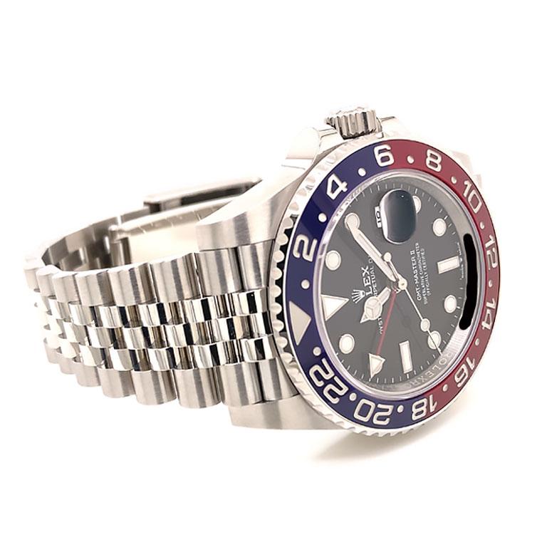 Rolex GMT-Master II 126710BLRO Pepsi Stainless Steel 40mm Automatic Mens Watch. This watch has never been worn and safe kept in brand new condition with stickers still on clasp. The watch comes with original Rolex inner and outer boxes, Rolex