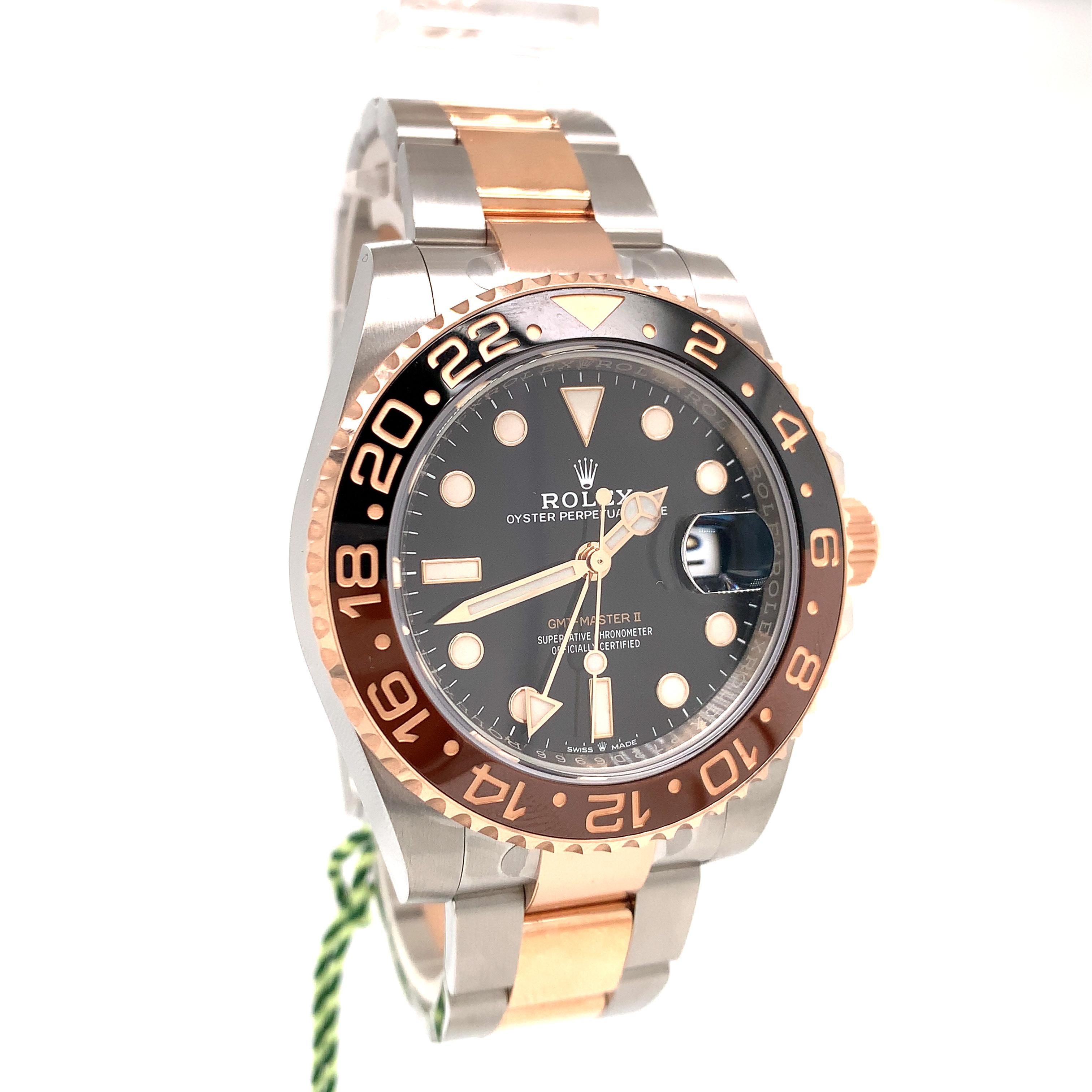 Rolex 126711 GMT-Master II 40mm Root Beer Black Dial Black/Brown Ceramic Bezel Stainless Steel and Rose Gold 2021 

Launched in 1954, the GMT Master (GMT = Greenwich Mean Time) was designed in collaboration with Pan American Airways. Having an