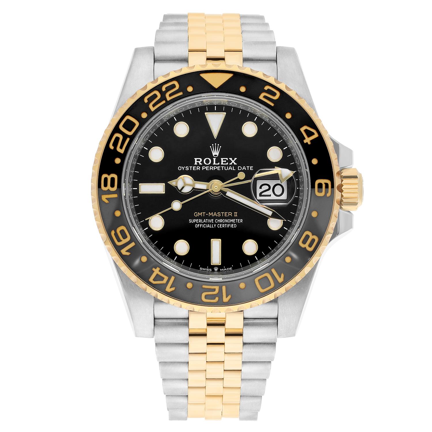 It features the subtle grey and black cerachrom insert with 24-hour graduations, set into a solid 18ct yellow gold rotating bezel, is powered by Rolex's multi-time zone self-winding calibre 3285, and is waterproof to 100m.
Released last year, watch
