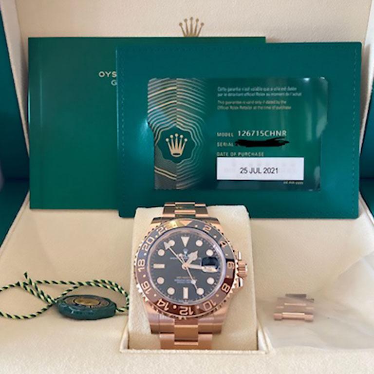 Rolex GMT-Master II 126715CHNR Root Beer 18K Everose Gold, Unworn Full Set 2021 In New Condition In Honolulu, HI