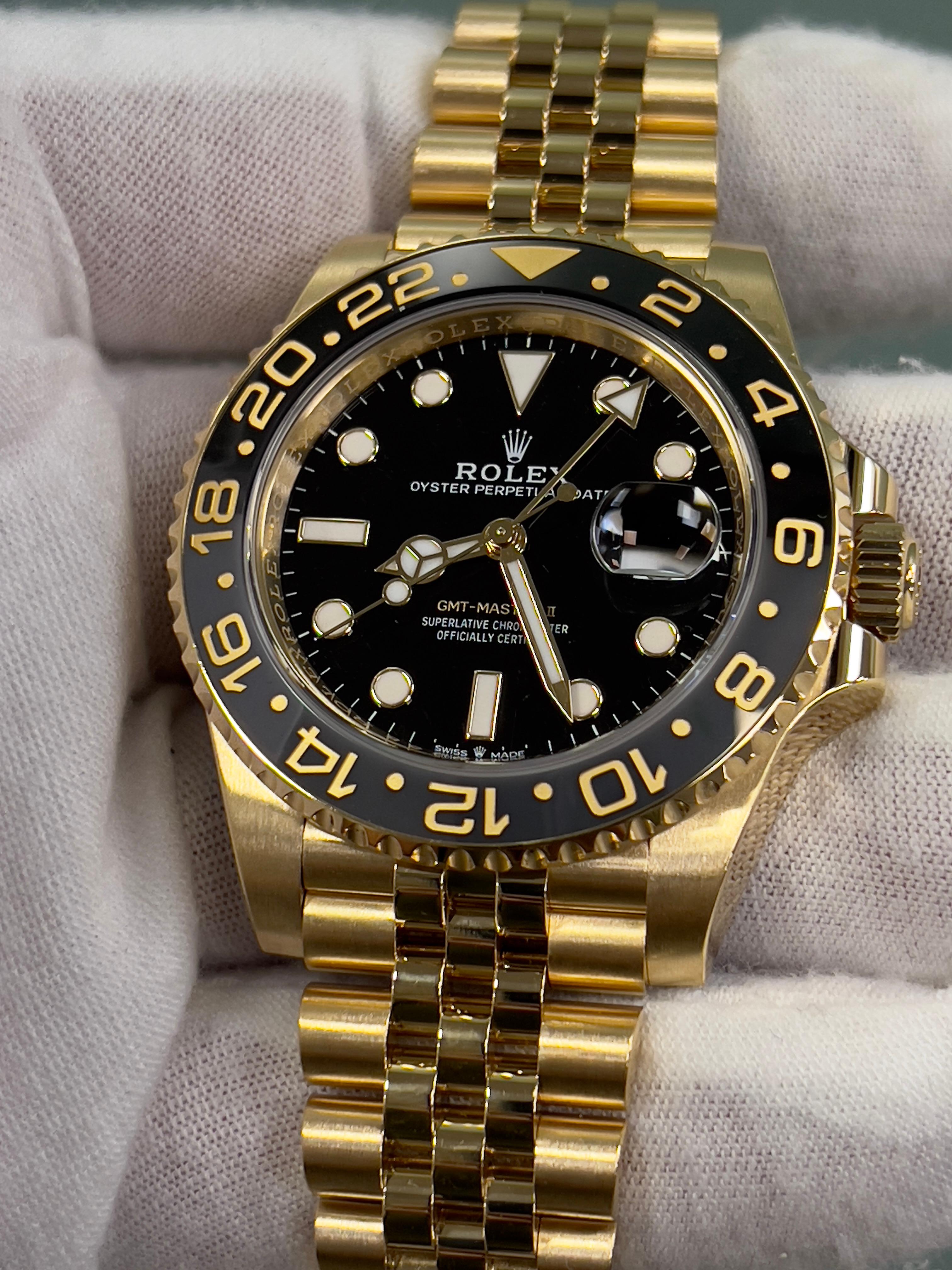 Rolex GMT Master II 126718GRNR 40mm 18K Gelbgold Jubiläumsband Box Papier 2023 6