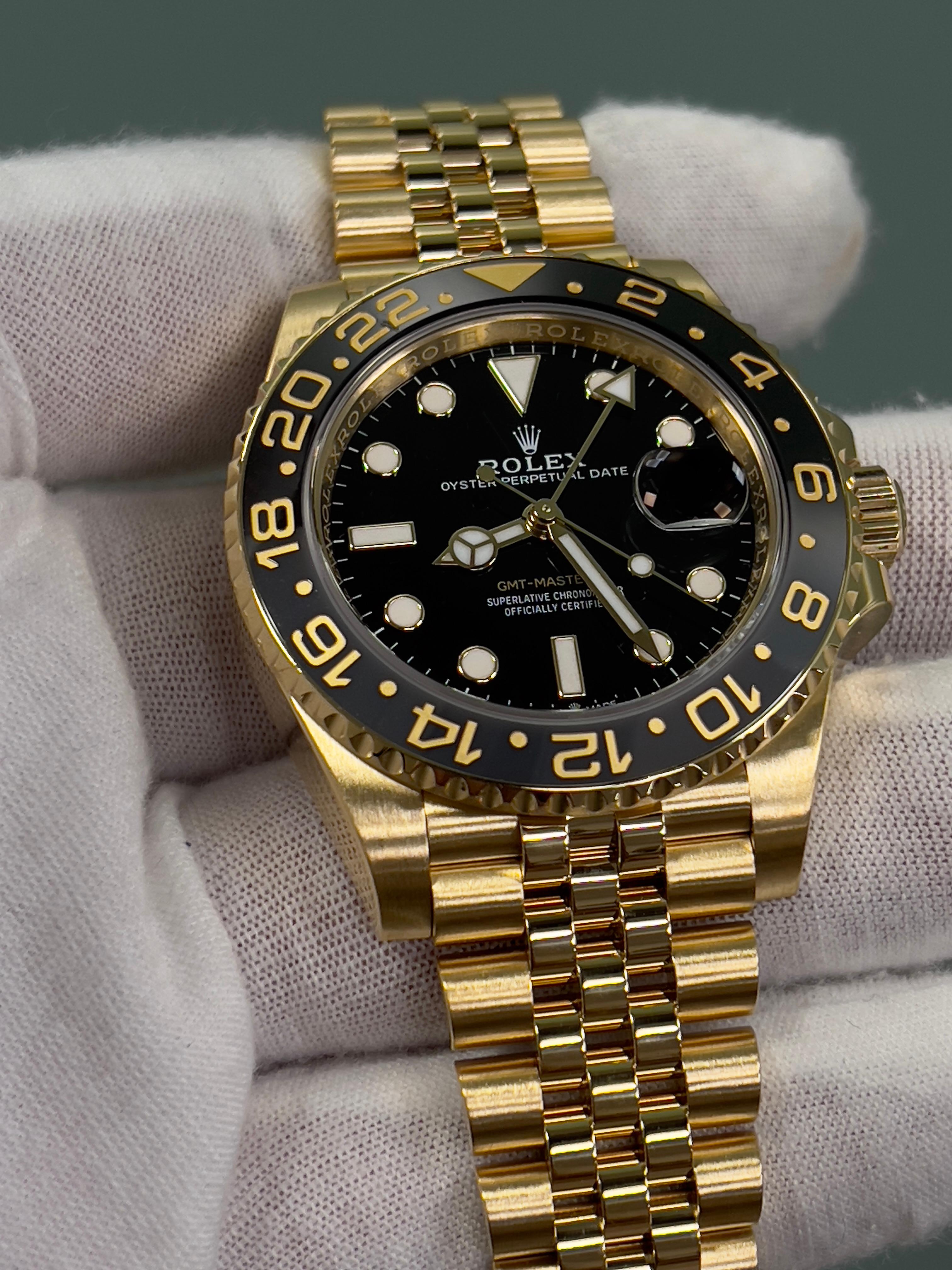 Rolex GMT Master II 126718GRNR 40mm 18K Gelbgold Jubiläumsband Box Papier 2023 4