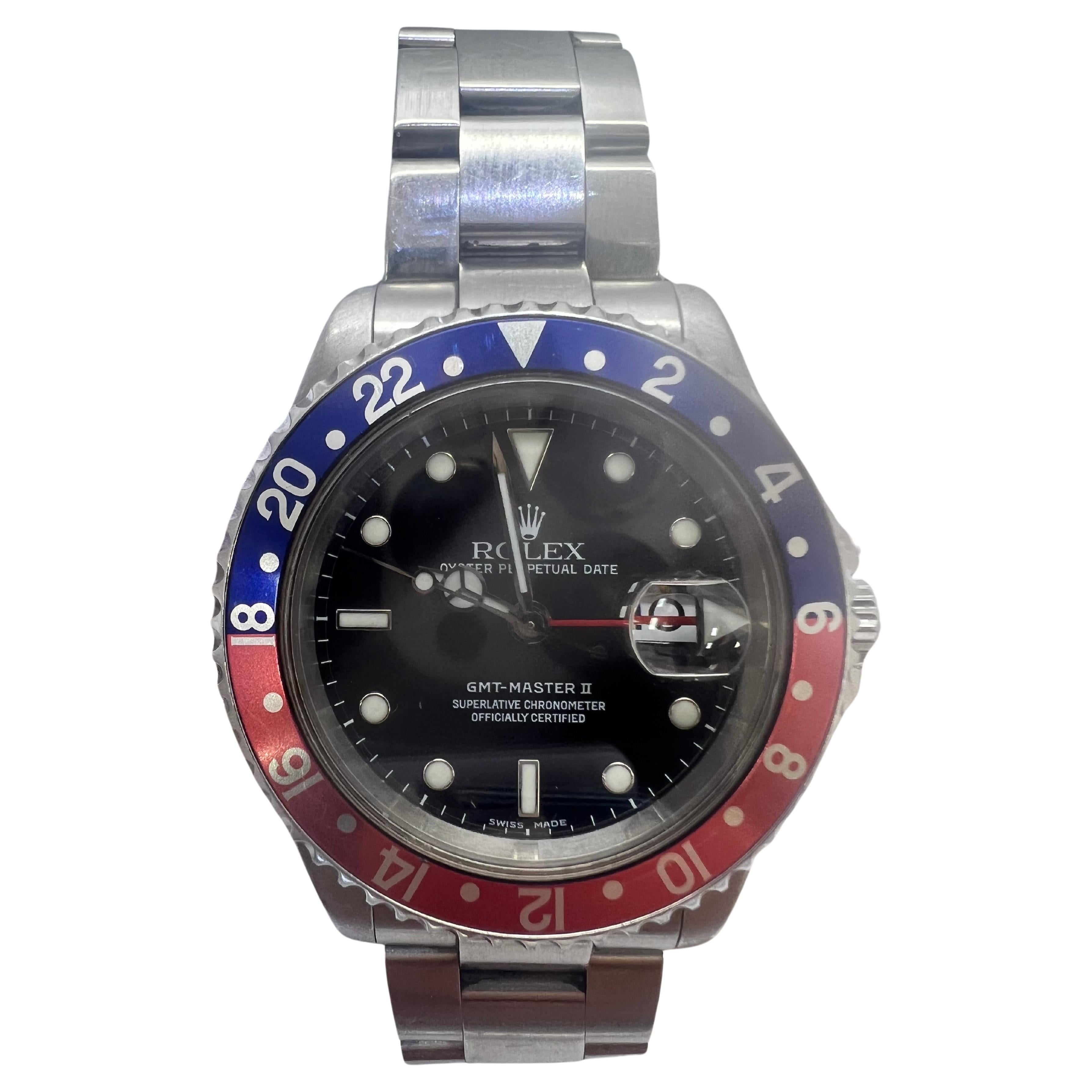 Rolex GMT Master II 16700 Pepsi Men's Watch 2002 For Sale