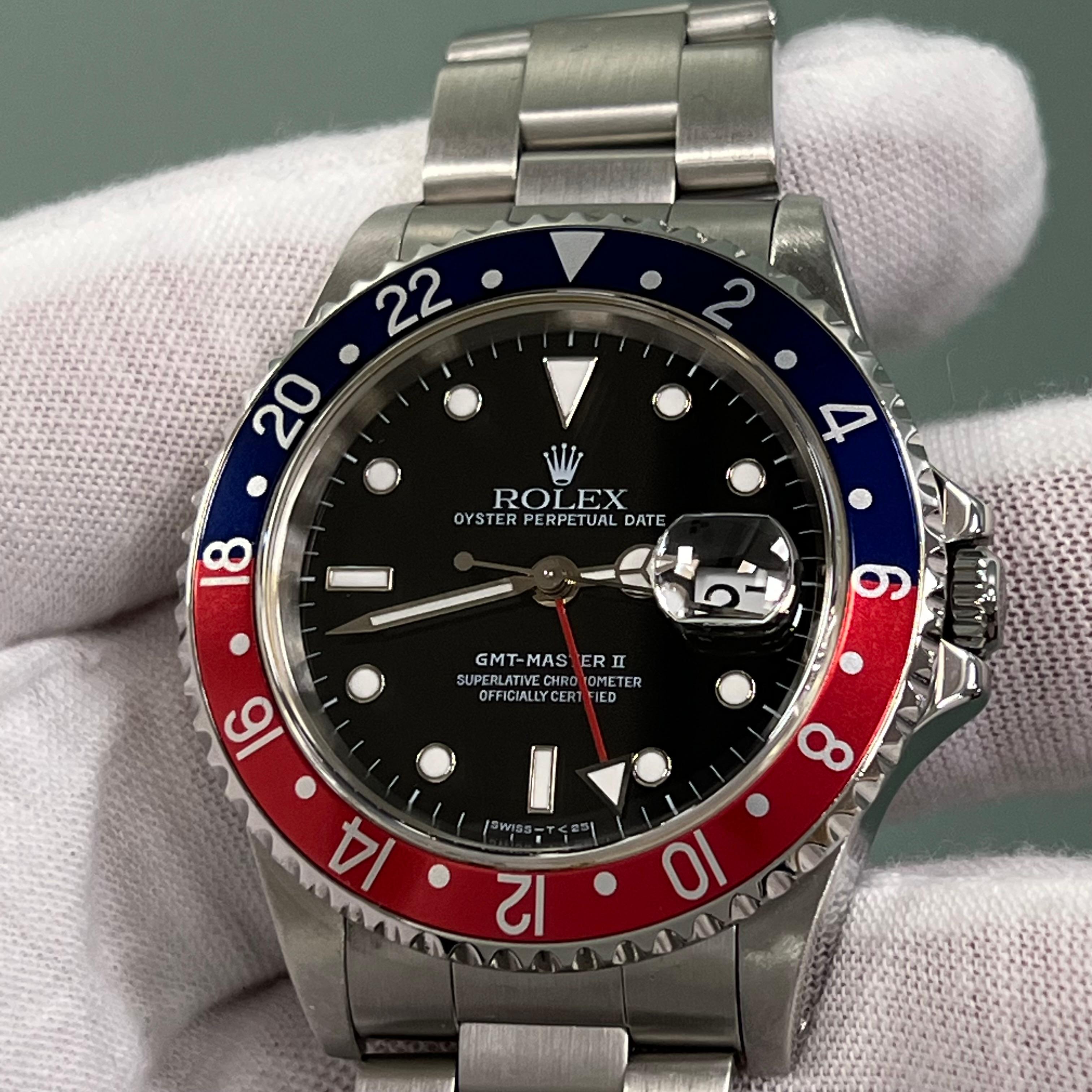 Rolex GMT Master II 16710 40mm Pepsi Rot Blaue Lünette Edelstahl Box Papier 7