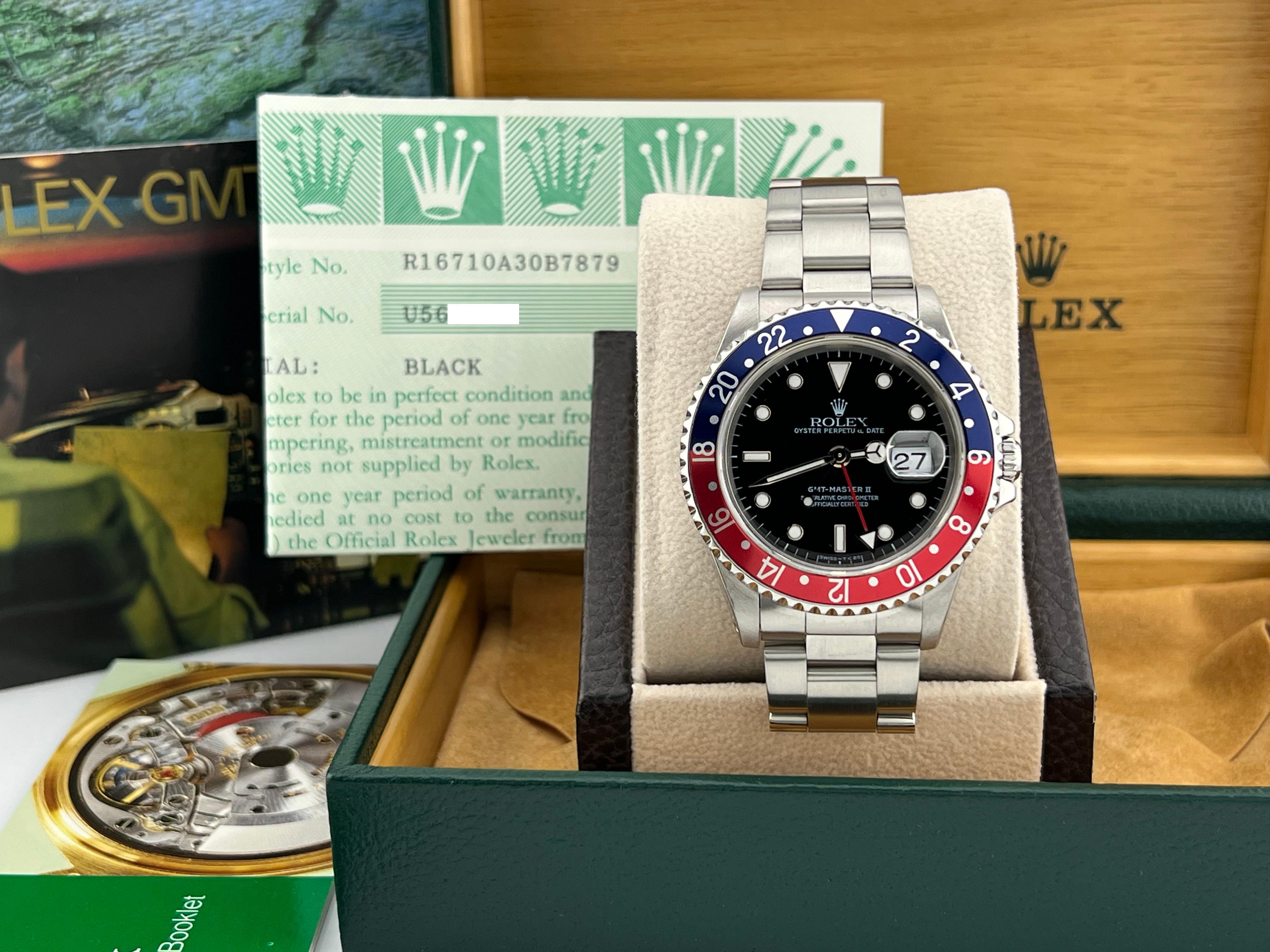 Rolex GMT Master II 16710 40mm Pepsi Rot Blaue Lünette Edelstahl Box Papier 4