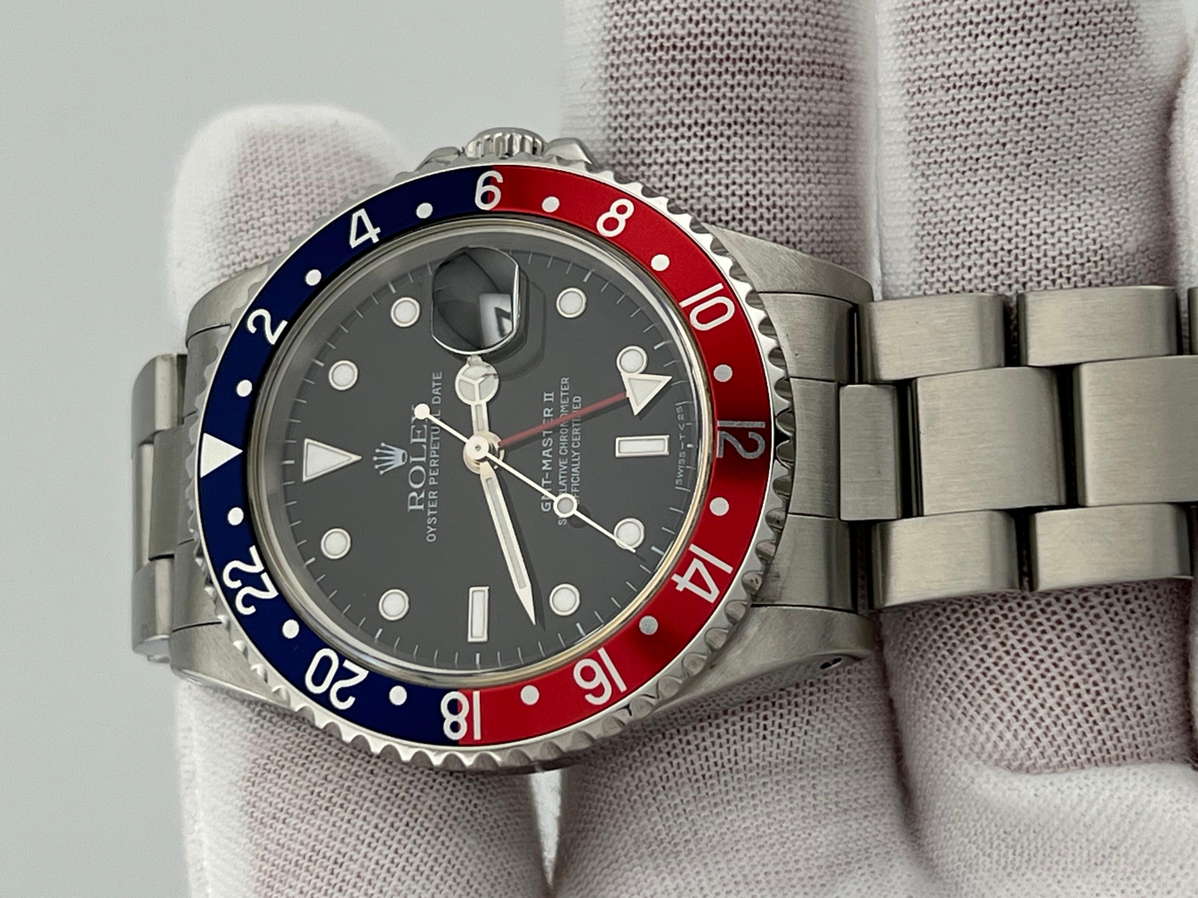 Rolex GMT Master II 16710 40mm Pepsi Rot Blaue Lünette Edelstahl Box Papier 5