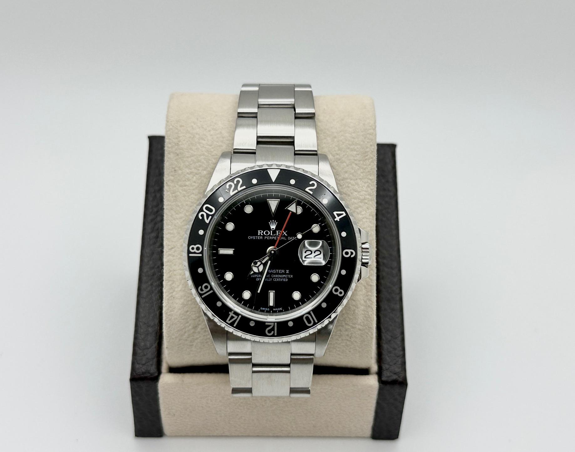 Men's Rolex GMT-Master II 16710 Black Stainless Steel Box Paper 40mm 2003 For Sale