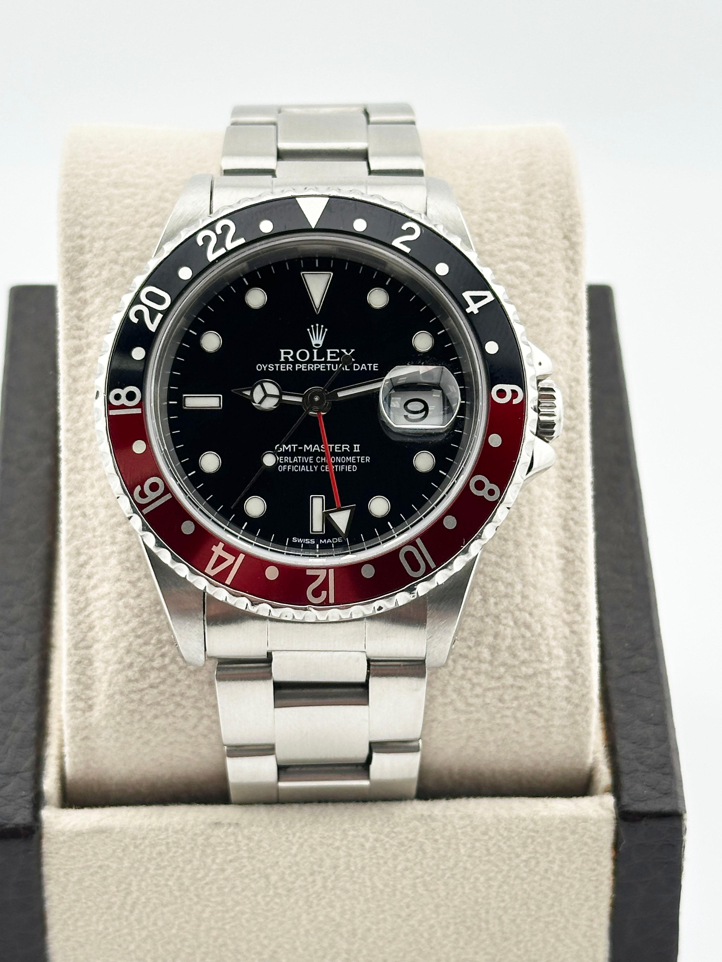Rolex GMT Master II 16710 Coke Lünette Rot und Schwarz Edelstahl 40mm im Zustand „Hervorragend“ in San Diego, CA