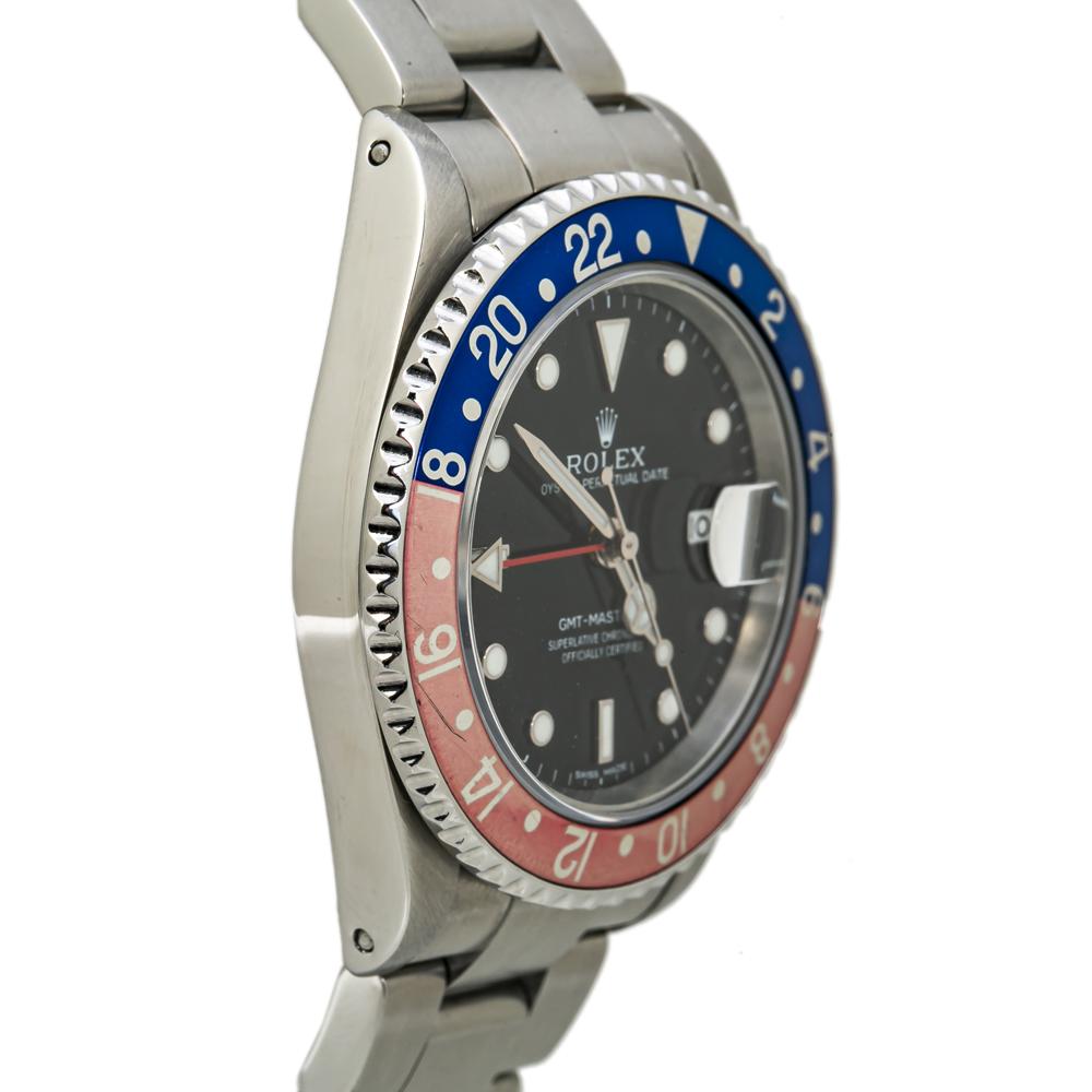 Rolex GMT Master II 16710 Pepsi Stainless P Serial Automatic Mens Watch In Good Condition For Sale In Miami, FL
