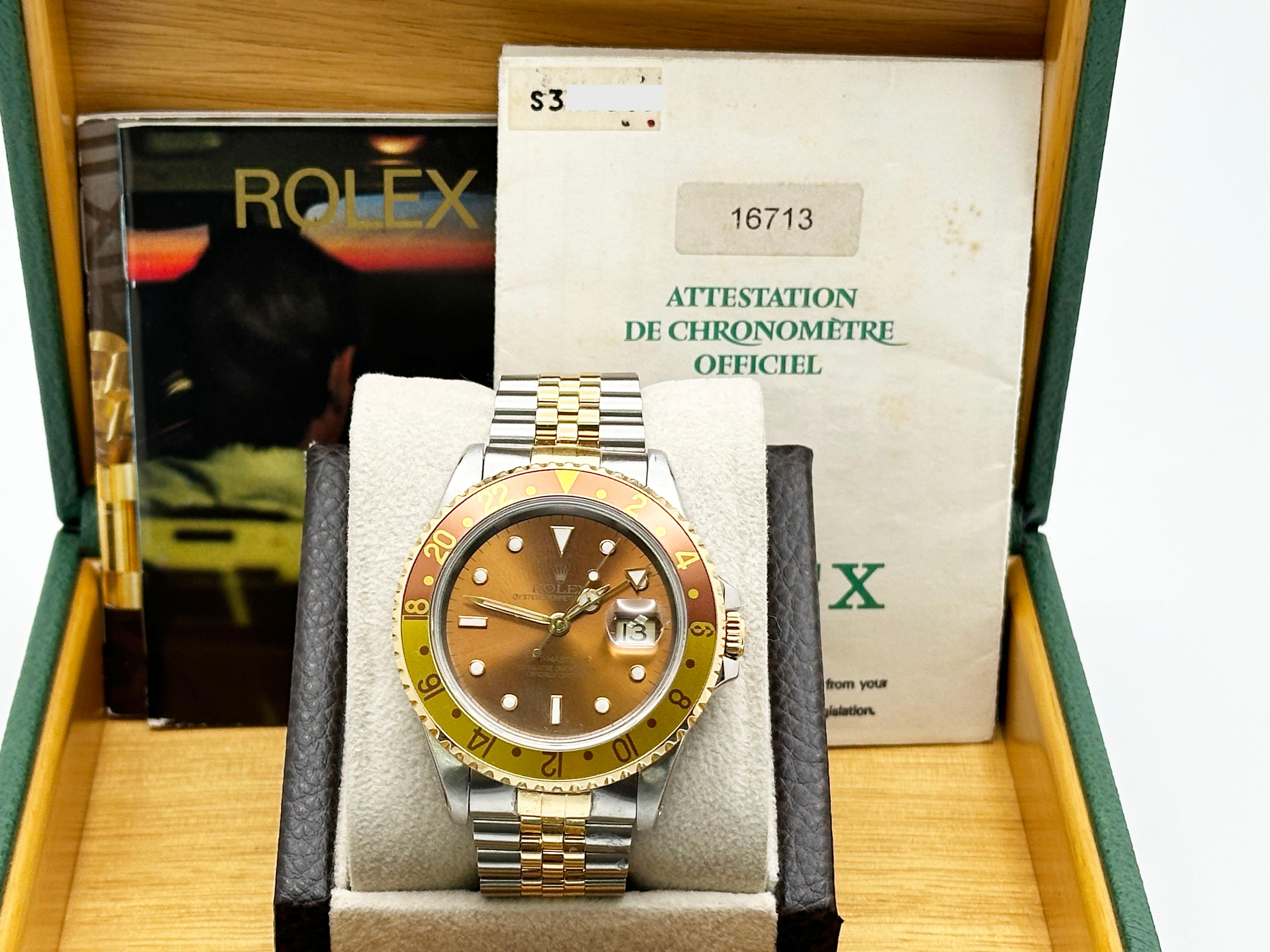 Rolex GMT Master II 16713 Root Beer 18K Gelbgold Edelstahl Box Papier im Angebot 6