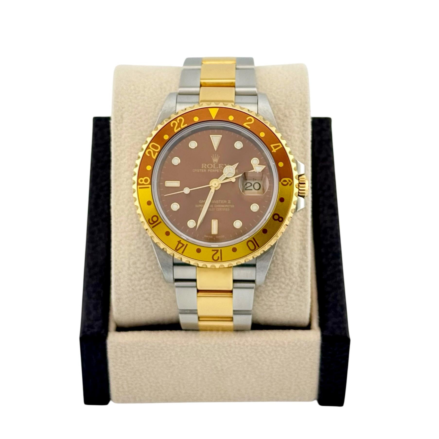 Rolex GMT Master II 16713 Root Beer Or jaune 18K Acier inoxydable Boîte Papier en vente 7
