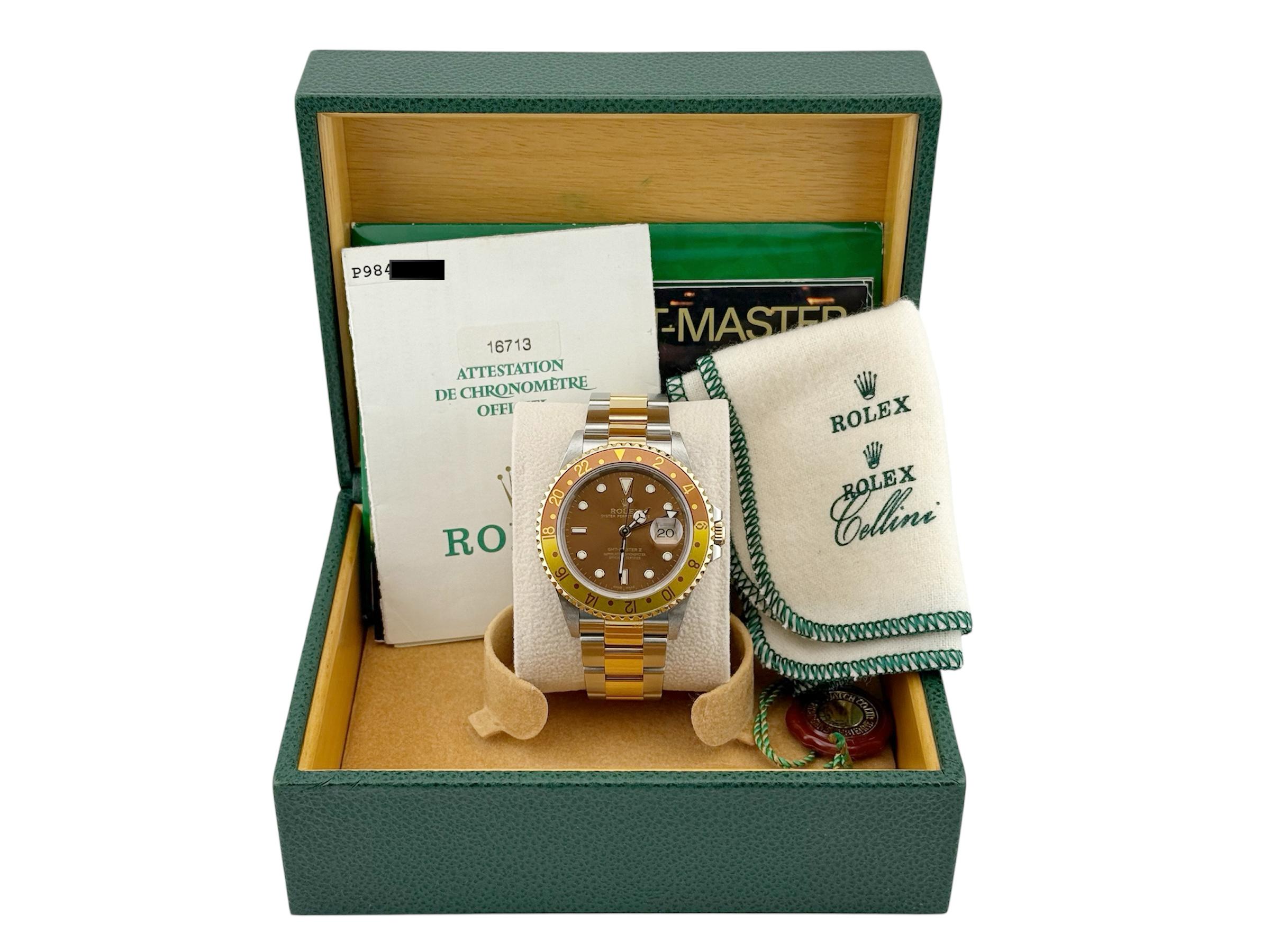 Rolex GMT Master II 16713 Root Beer Or jaune 18K Acier inoxydable Boîte Papier en vente 8