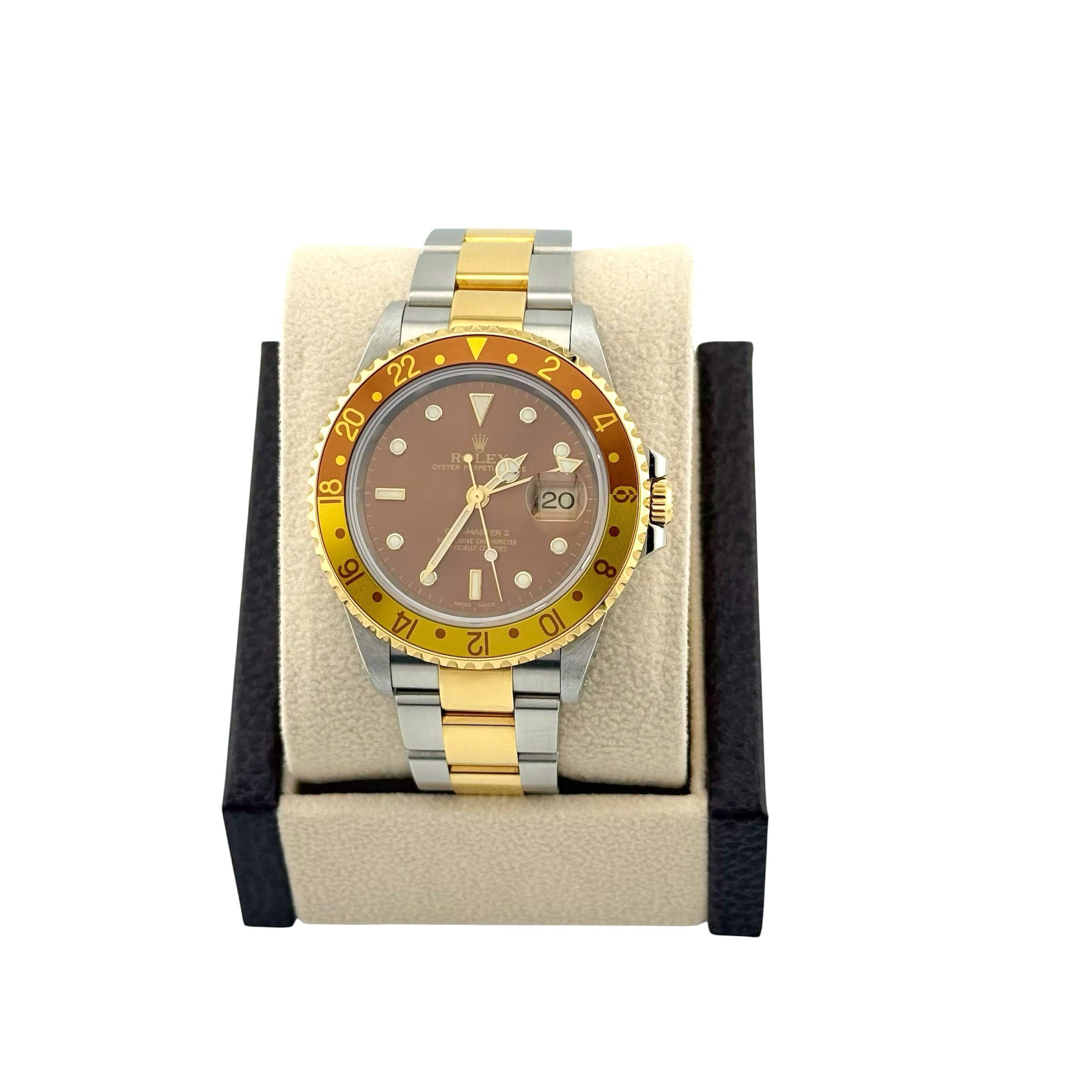 Rolex GMT Master II 16713 Root Beer Or jaune 18K Acier inoxydable Boîte Papier en vente 3