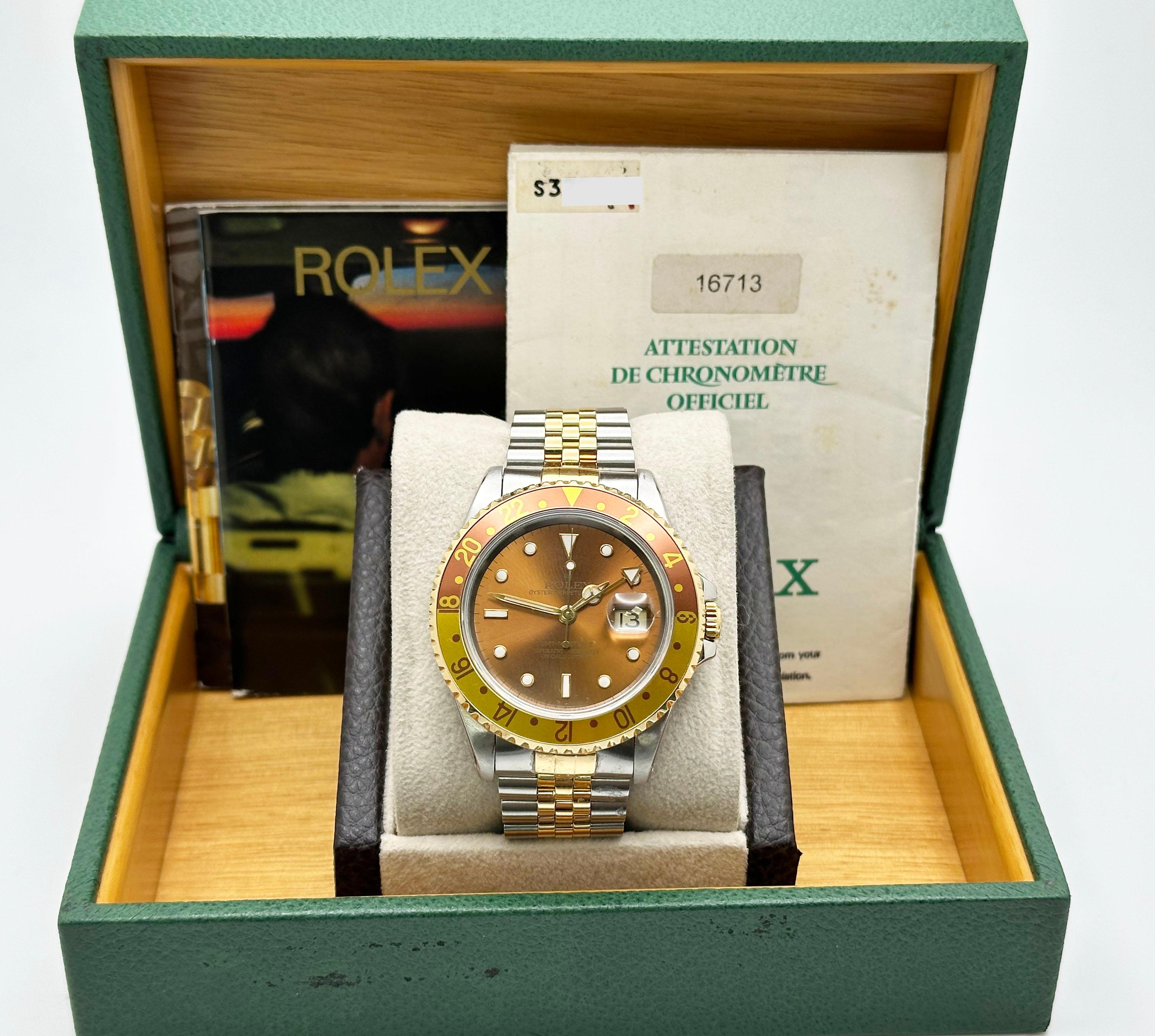 Rolex GMT Master II 16713 Root Beer 18K Gelbgold Edelstahl Box Papier im Angebot 5