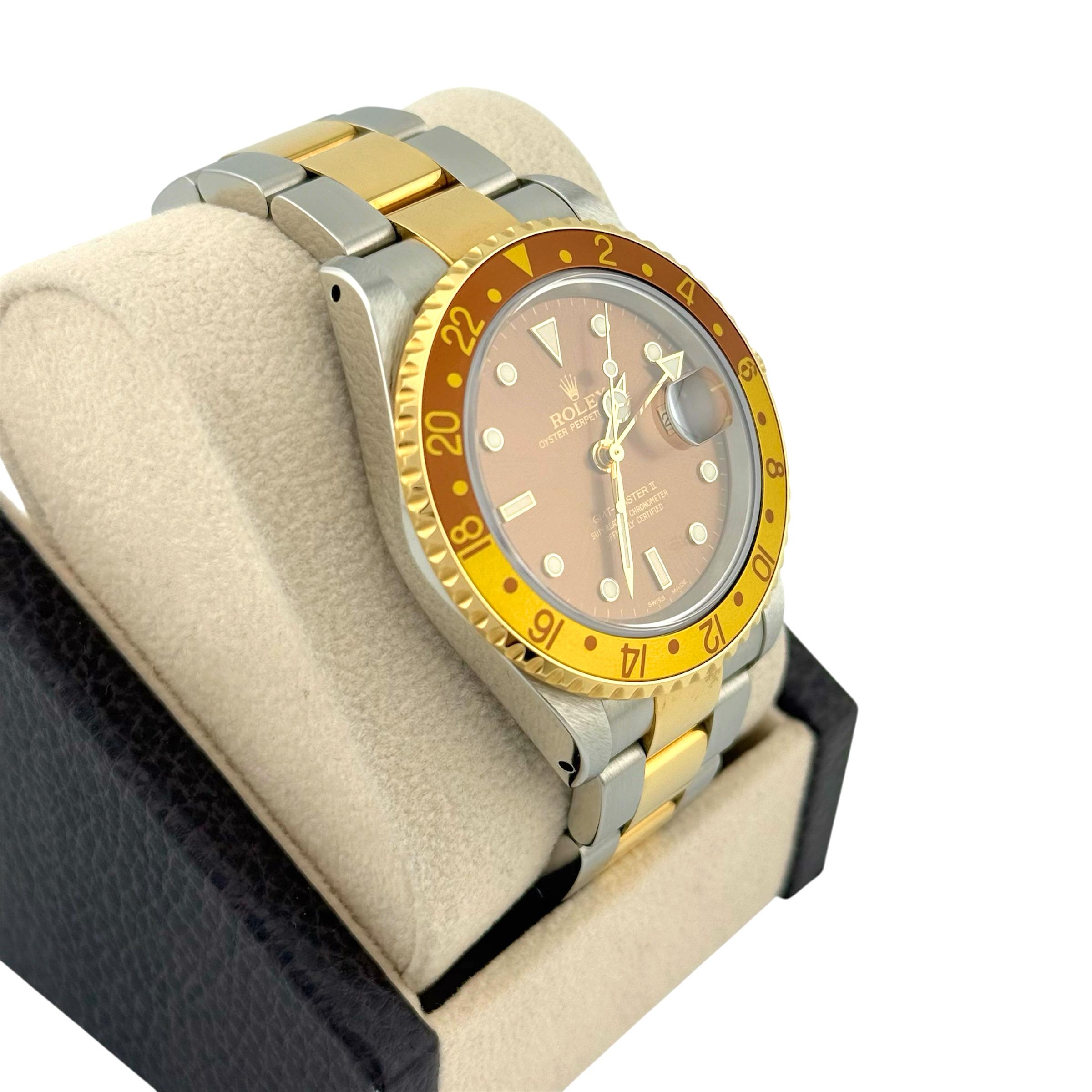 Rolex GMT Master II 16713 Root Beer Or jaune 18K Acier inoxydable Boîte Papier en vente 5